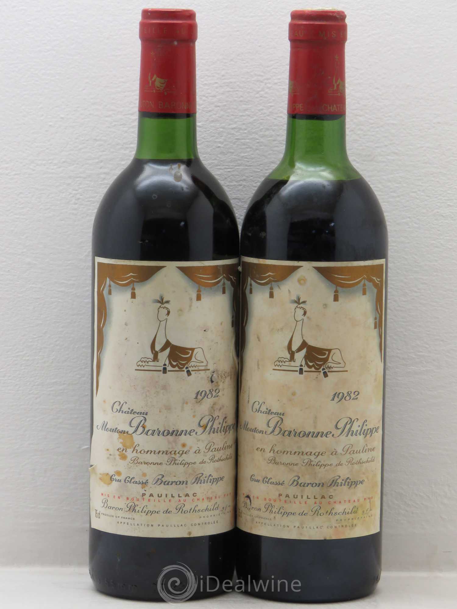 Château d' Armailhac - Mouton Baron(ne) Philippe 5ème Grand Cru Classé 1982 - Lot de 2 bouteilles - 0