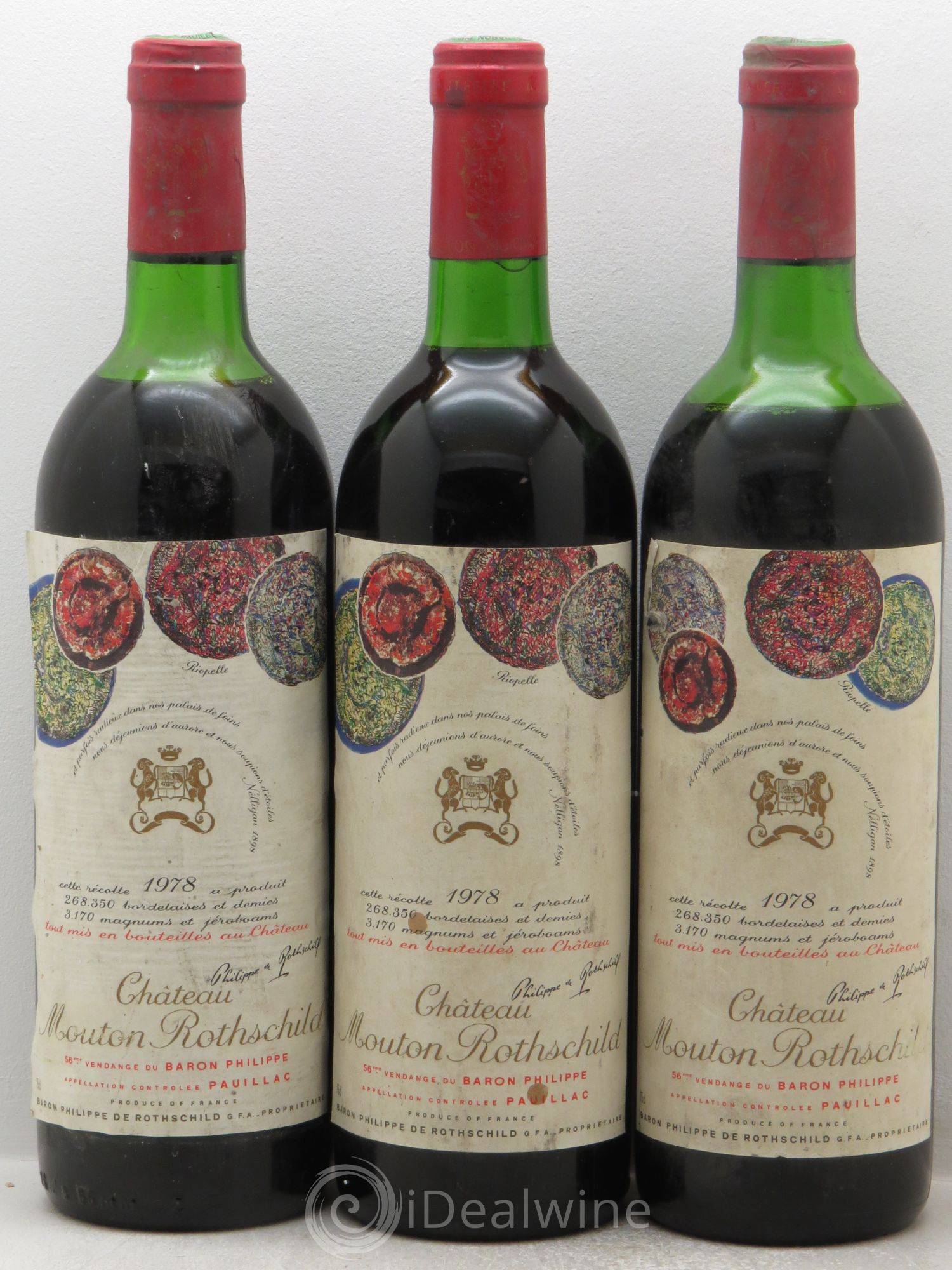 Château Mouton Rothschild 1er Grand Cru Classé 1978 - Lot de 3 bouteilles - 0