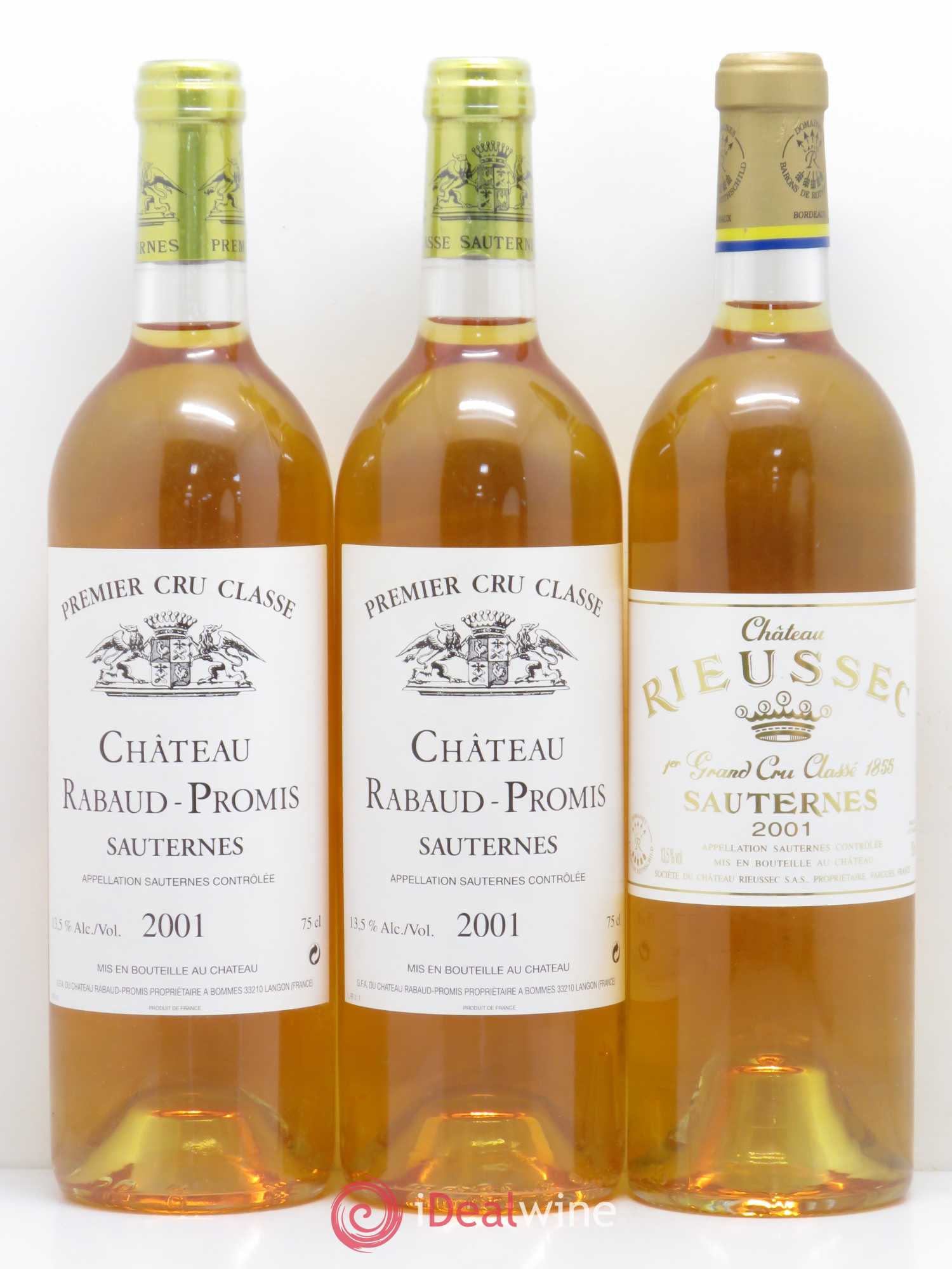 Sauternes Millesima 2 Rabaud-Promis- 2 Rieussec - 2 Guiraud - 2 Rayne-Vigneau- 2 Suduiraut - 2 Coutet 2001 - Lot de 12 bouteilles - 1
