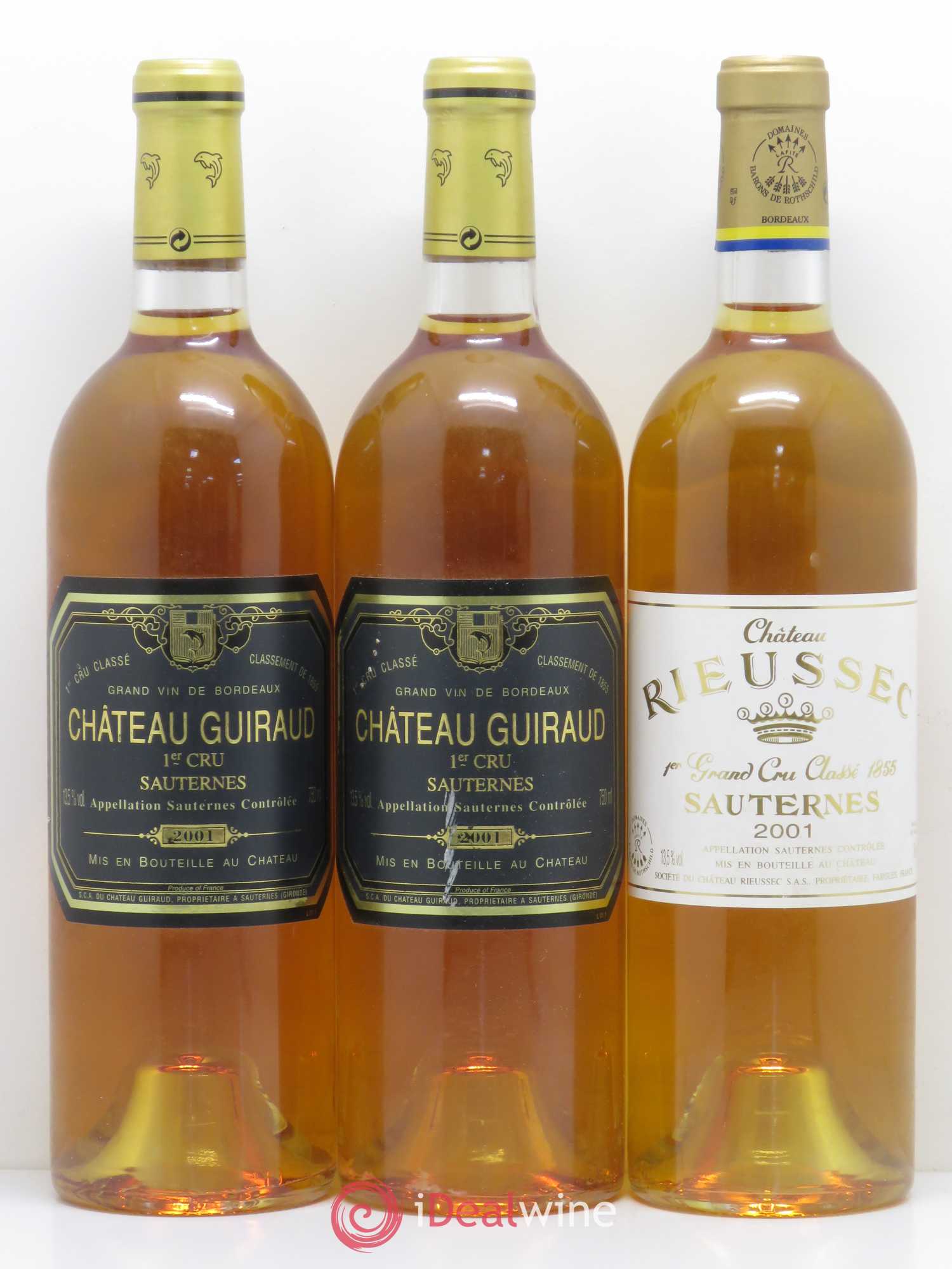 Sauternes Millesima 2 Rabaud-Promis- 2 Rieussec - 2 Guiraud - 2 Rayne-Vigneau- 2 Suduiraut - 2 Coutet 2001 - Lot de 12 bouteilles - 2