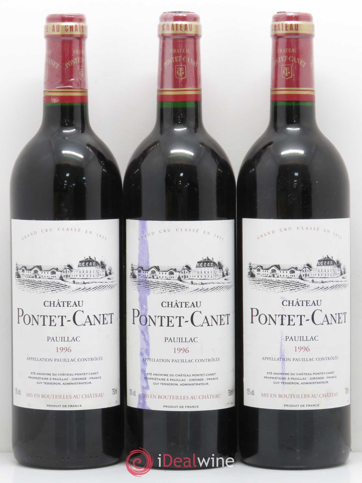 Château Pontet Canet 5ème Grand Cru Classé 1996 - Lot de 3 bouteilles - 0