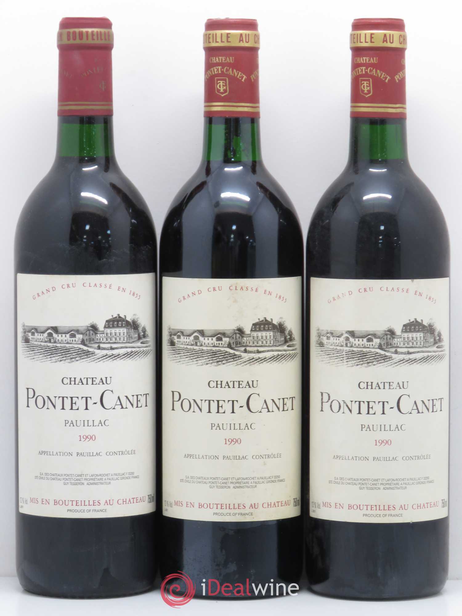 Château Pontet Canet 5ème Grand Cru Classé 1990 - Lot de 3 bouteilles - 0