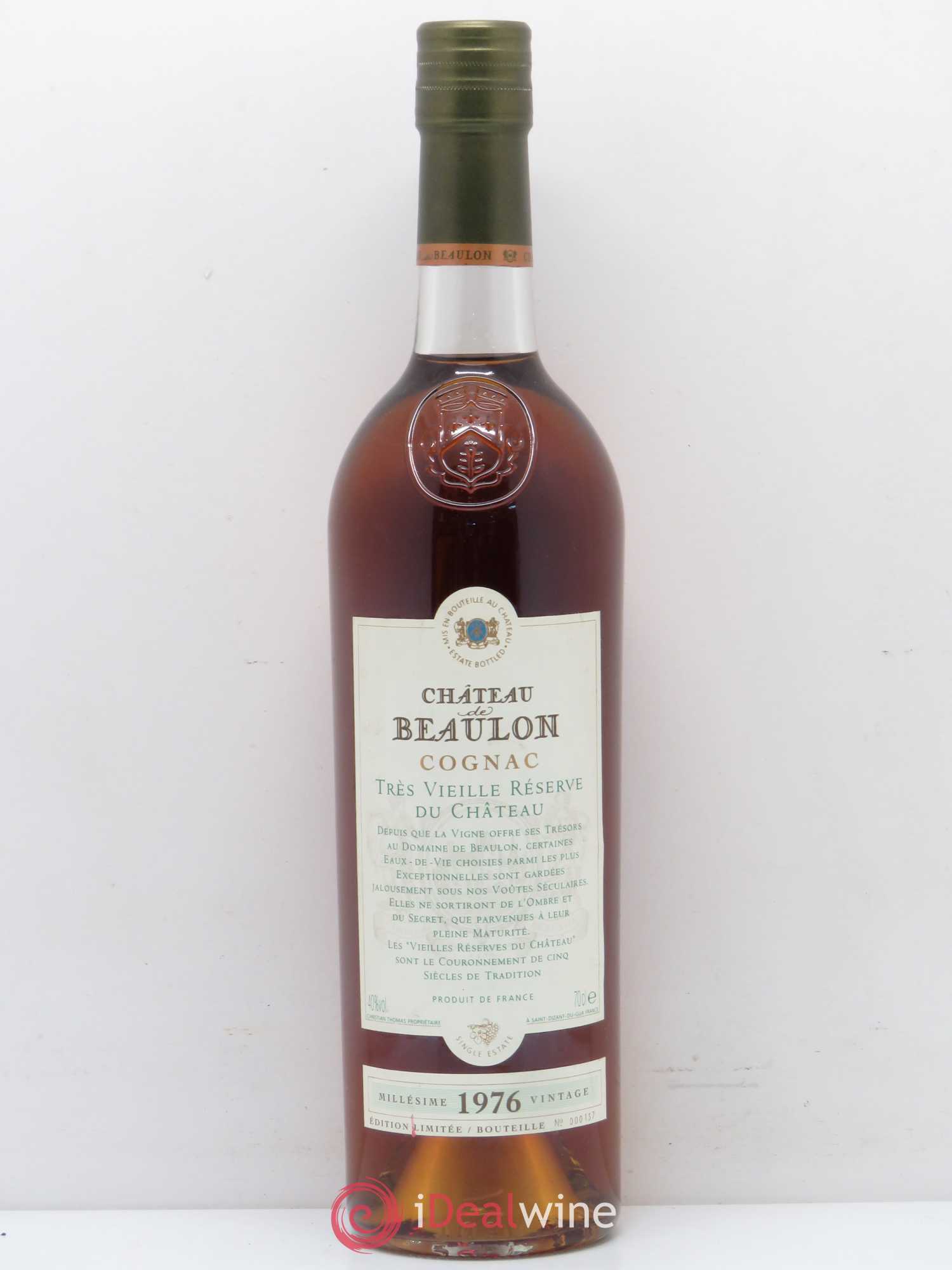 Cognac Tres vieille reserve du château Edition limitée Château de Beaulon 1976 - Posten von 1 Flasche - 0