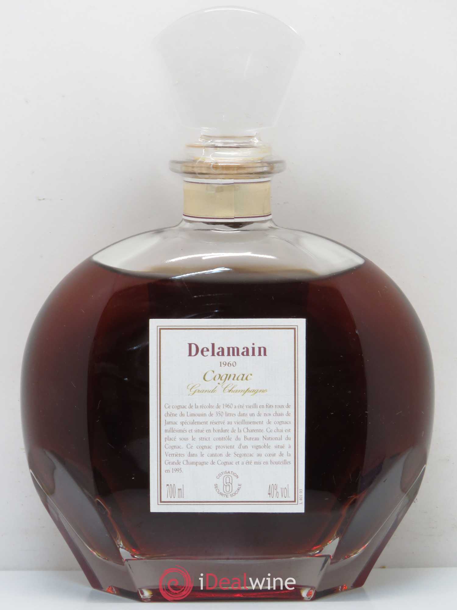 Cognac Delamain 40 years 1976 Grande Champagne Chai Millésimé Reserve des caves Fauchon 1960 - Posten von 1 Flasche - 1