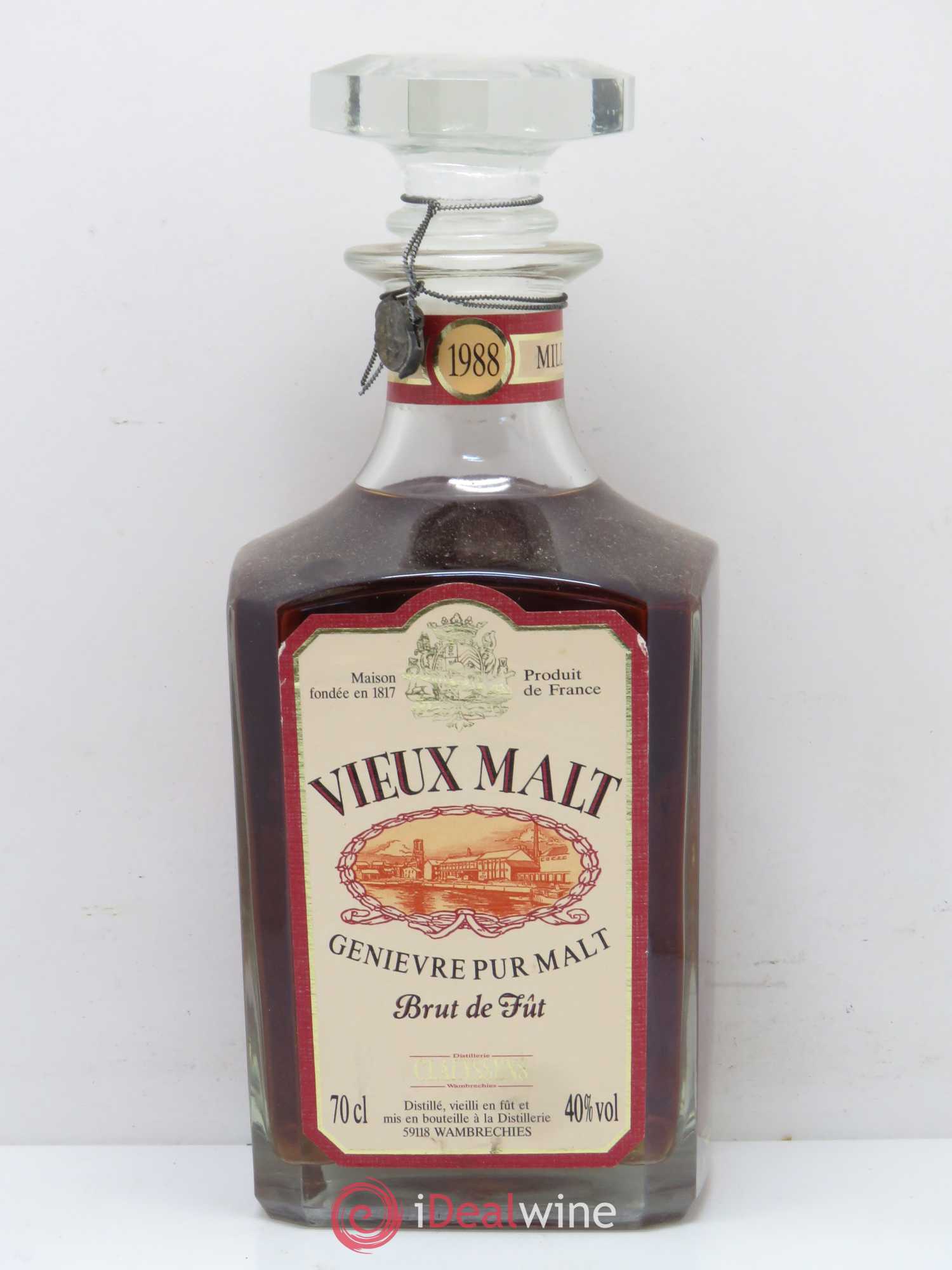 Alcools divers Alcool de genièvre Vieux Malt Distillerie Claeyssens 1988 - Posten von 1 Flasche - 0