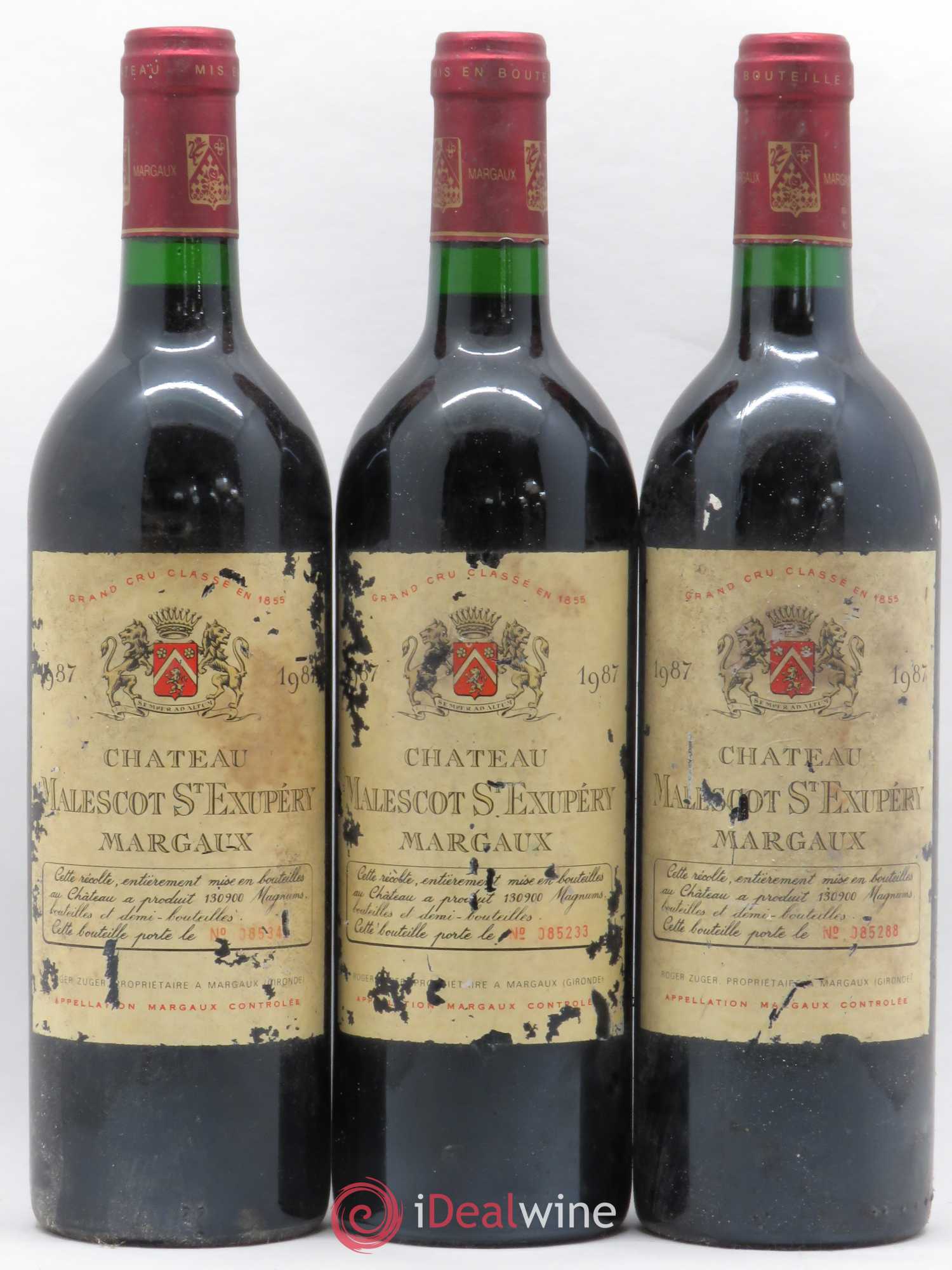 Château Malescot Saint-Exupéry 3ème Grand Cru Classé (sans prix de réserve) 1987 - Lot de 3 bouteilles - 0