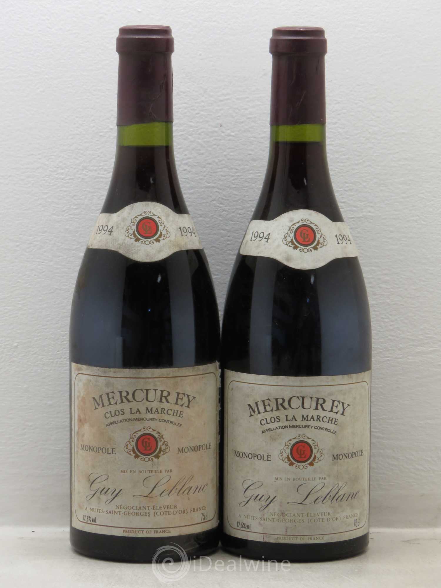 Mercurey Clos la marche Domaine Guy Leblanc 1994 - Posten von 2 Flaschen - 0