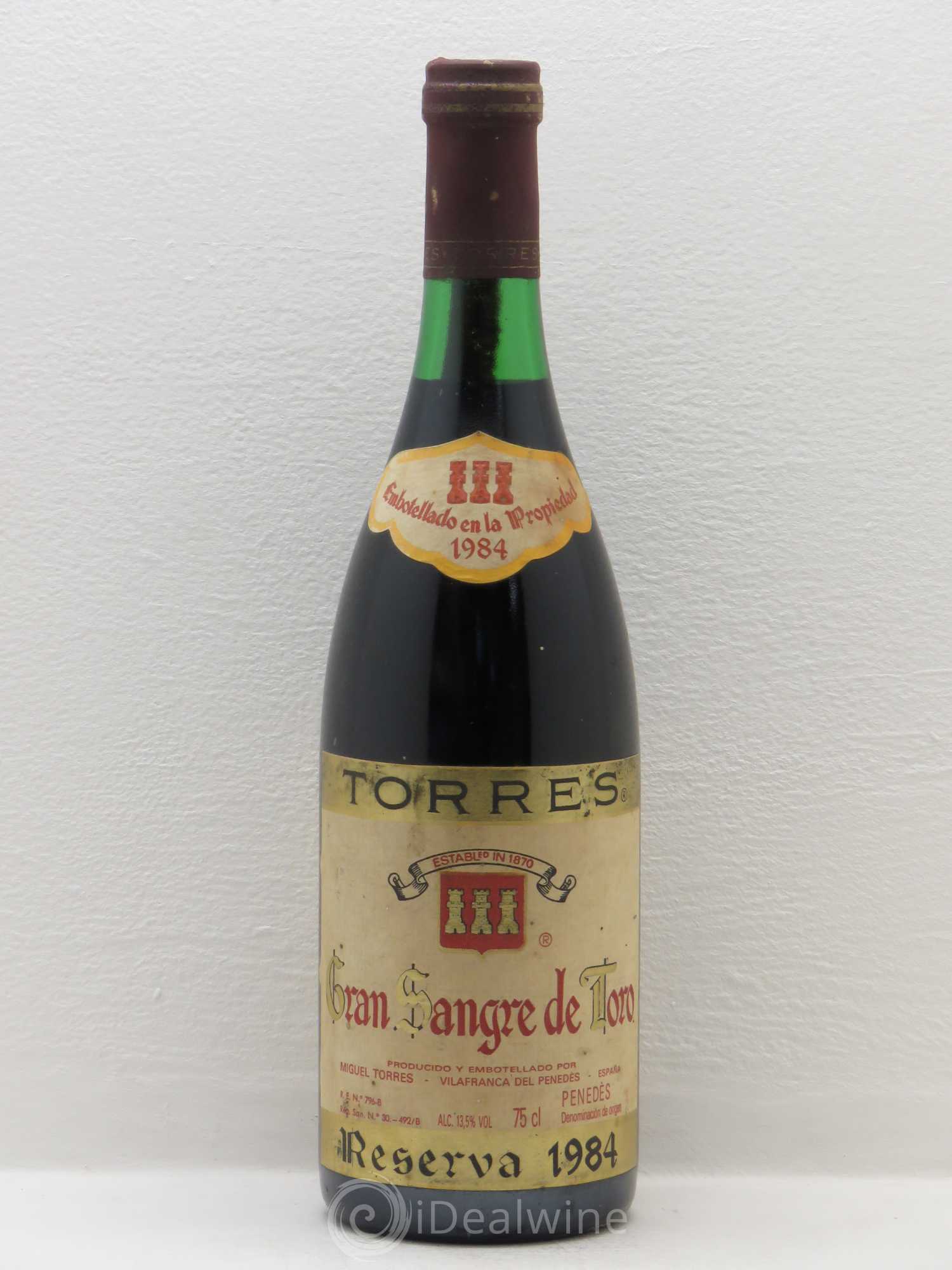 Espagne Torres Gran Sangre de Toro Penedès Réserva (sans prix de réserve) 1984 - Posten von 1 Flasche - 0