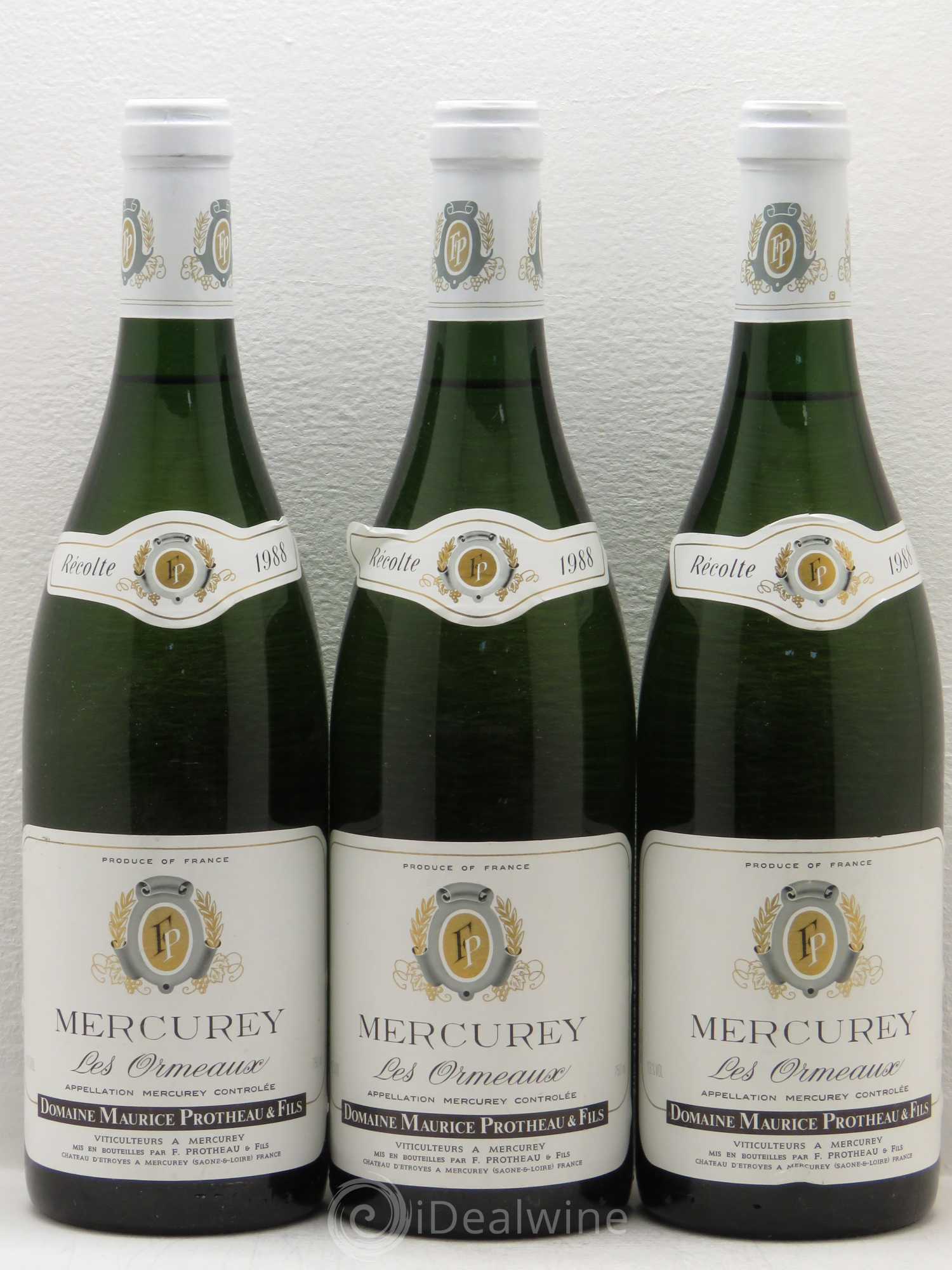 Mercurey Les Ormeaux Protheau 1988 - Posten von 3 Flaschen - 0