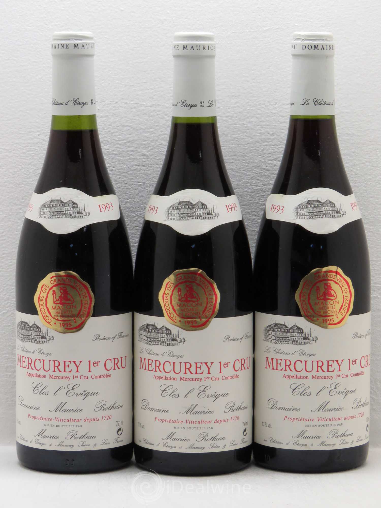 Mercurey 1er Cru Clos De L'Eveque Domaine Protheau 1993 - Posten von 3 Flaschen - 0