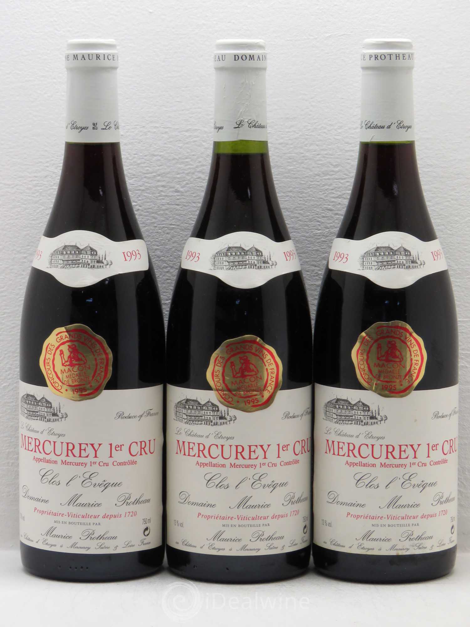 Mercurey 1er Cru Clos De L'Eveque Domaine Protheau 1993 - Posten von 3 Flaschen - 0