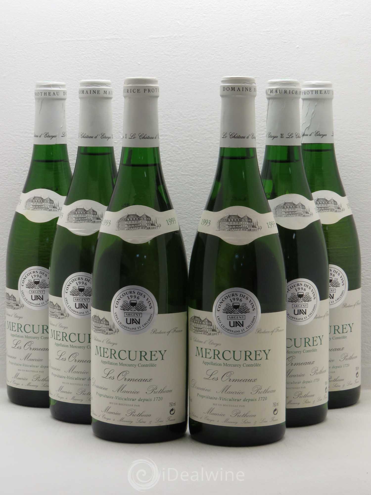 Mercurey Les Ormeaux Domaine Protheau (sans prix de réserve) 1993 - Posten von 6 Flaschen - 0