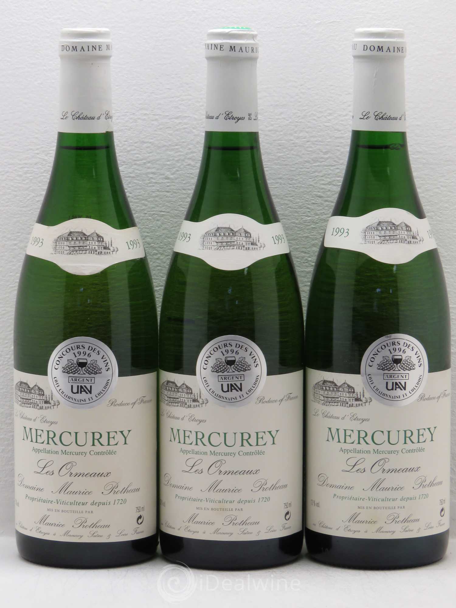 Mercurey Les Ormeaux Domaine Protheau 1993 - Posten von 3 Flaschen - 0
