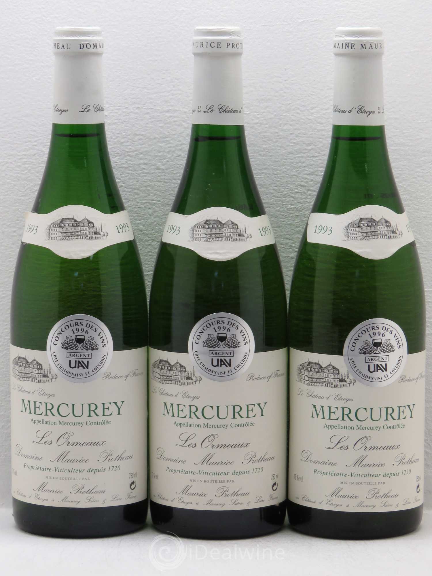 Mercurey Les Ormeaux Domaine Protheau (sans prix de réserve) 1993 - Posten von 3 Flaschen - 0