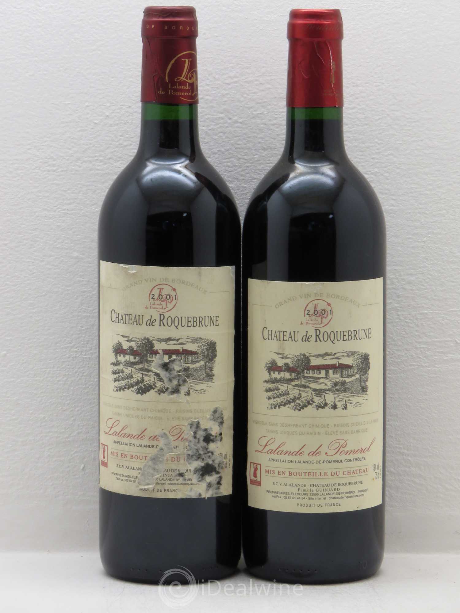 Bordeaux Château De Roquebrune Lalande De Pomerol (sans prix de réserve) 2001 - Posten von 2 Flaschen - 0
