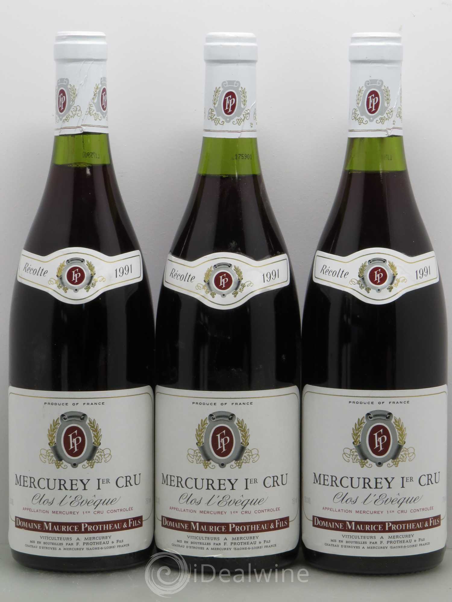 Mercurey 1er Cru Clos L'Eveque Maurice Protheau & Fils (sans prix de réserve) 1991 - Lot de 5 bouteilles - 1