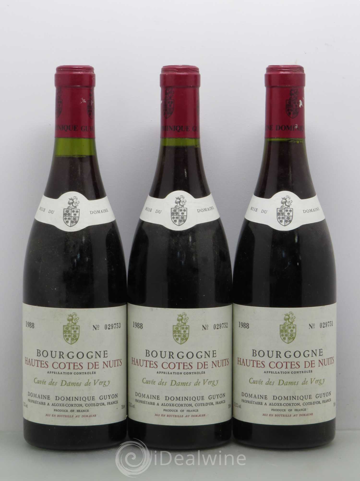 Hautes-Côtes de Nuits Cuvée des Dames de Vergy Dominique Guyon (sans prix de réserve) 1988 - Posten von 3 Flaschen - 0