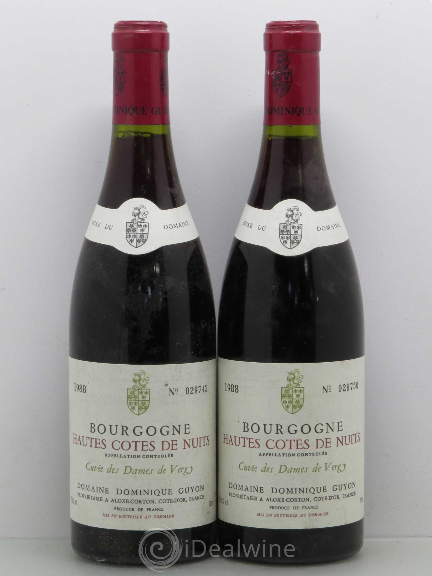Hautes-Côtes de Nuits Cuvée des Dames de Vergy Dominique Guyon (sans prix de réserve) 1988 - Posten von 2 Flaschen - 0