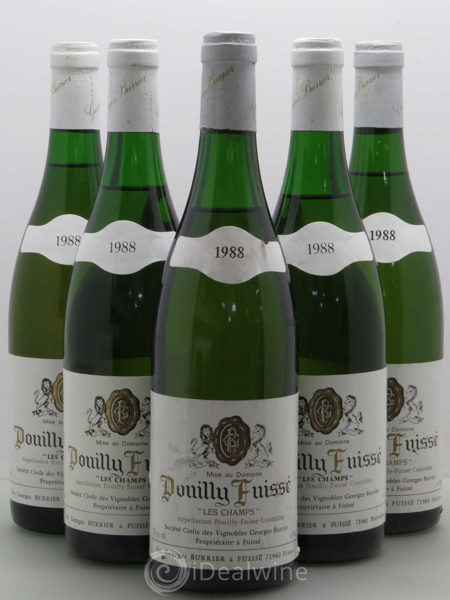 Pouilly-Fuissé Georges Burrier Les Champs (sans prix de réserve) 1988 - Lot de 5 bouteilles - 0