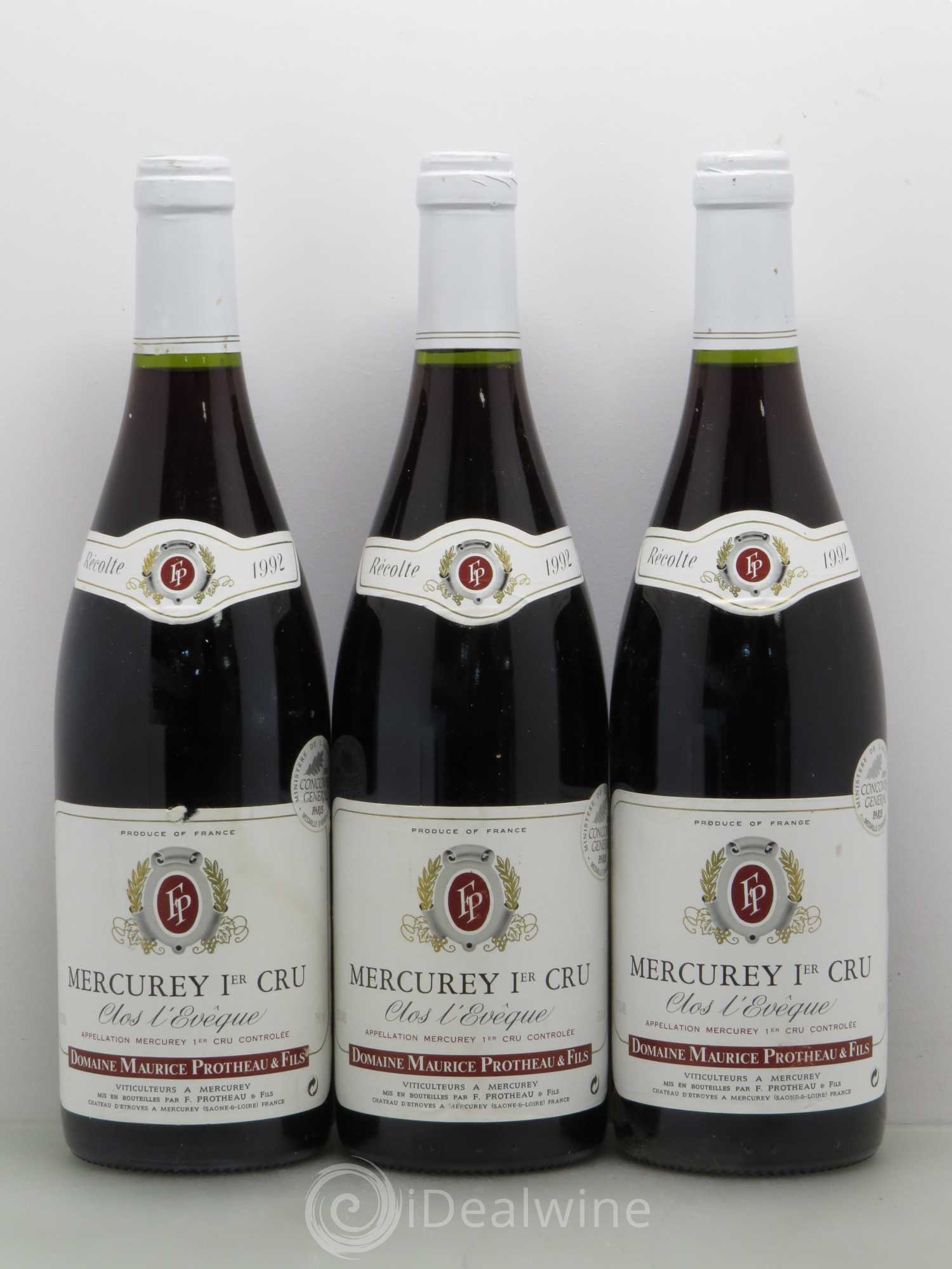 Mercurey 1er Cru Clos Eveque Maurice Protheau & Fils (sans prix de réserve) 1992 - Posten von 3 Flaschen - 0