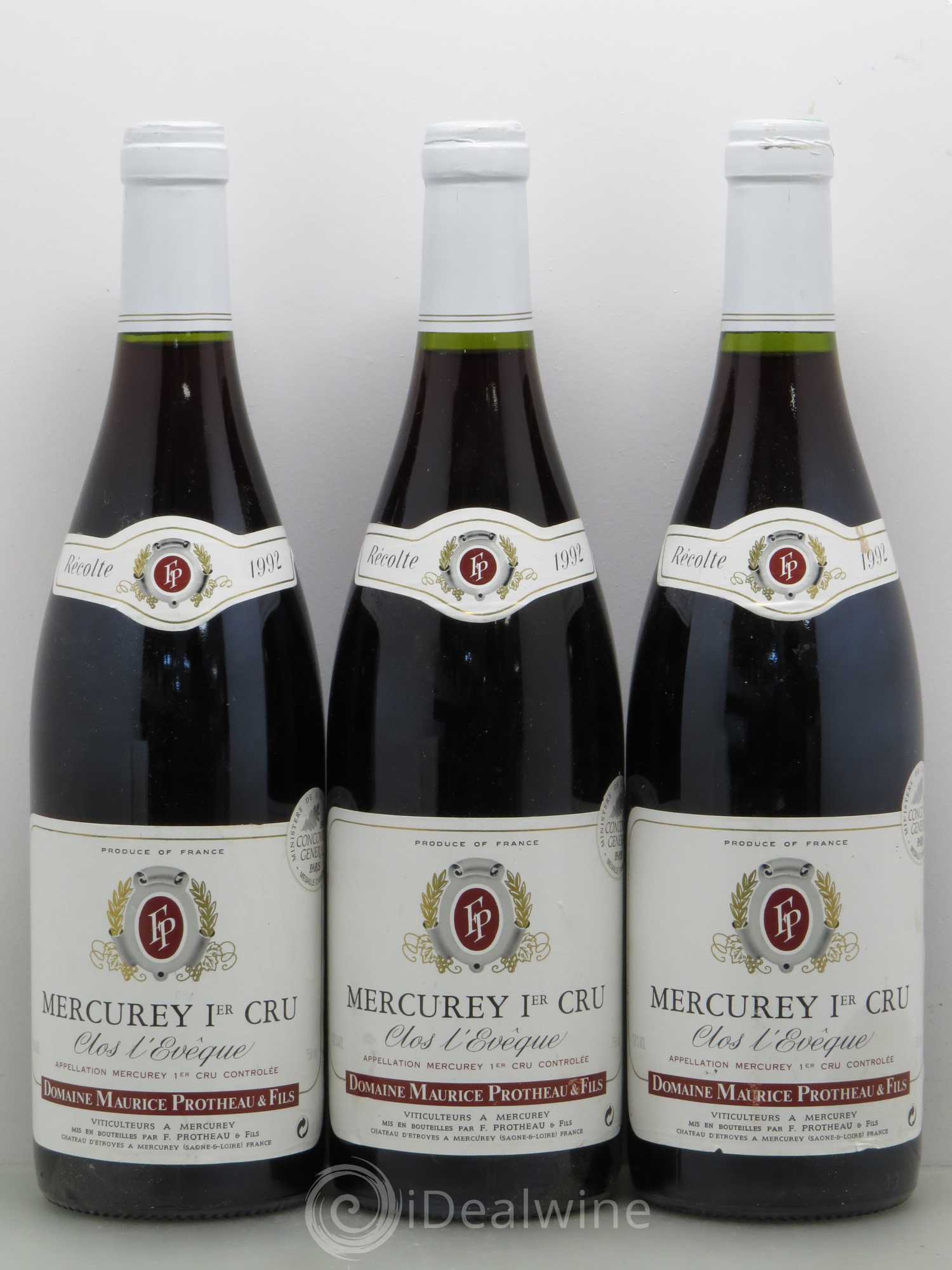 Mercurey 1er Cru Clos Eveque Maurice Protheau & Fils (sans prix de réserve) 1992 - Posten von 3 Flaschen - 0