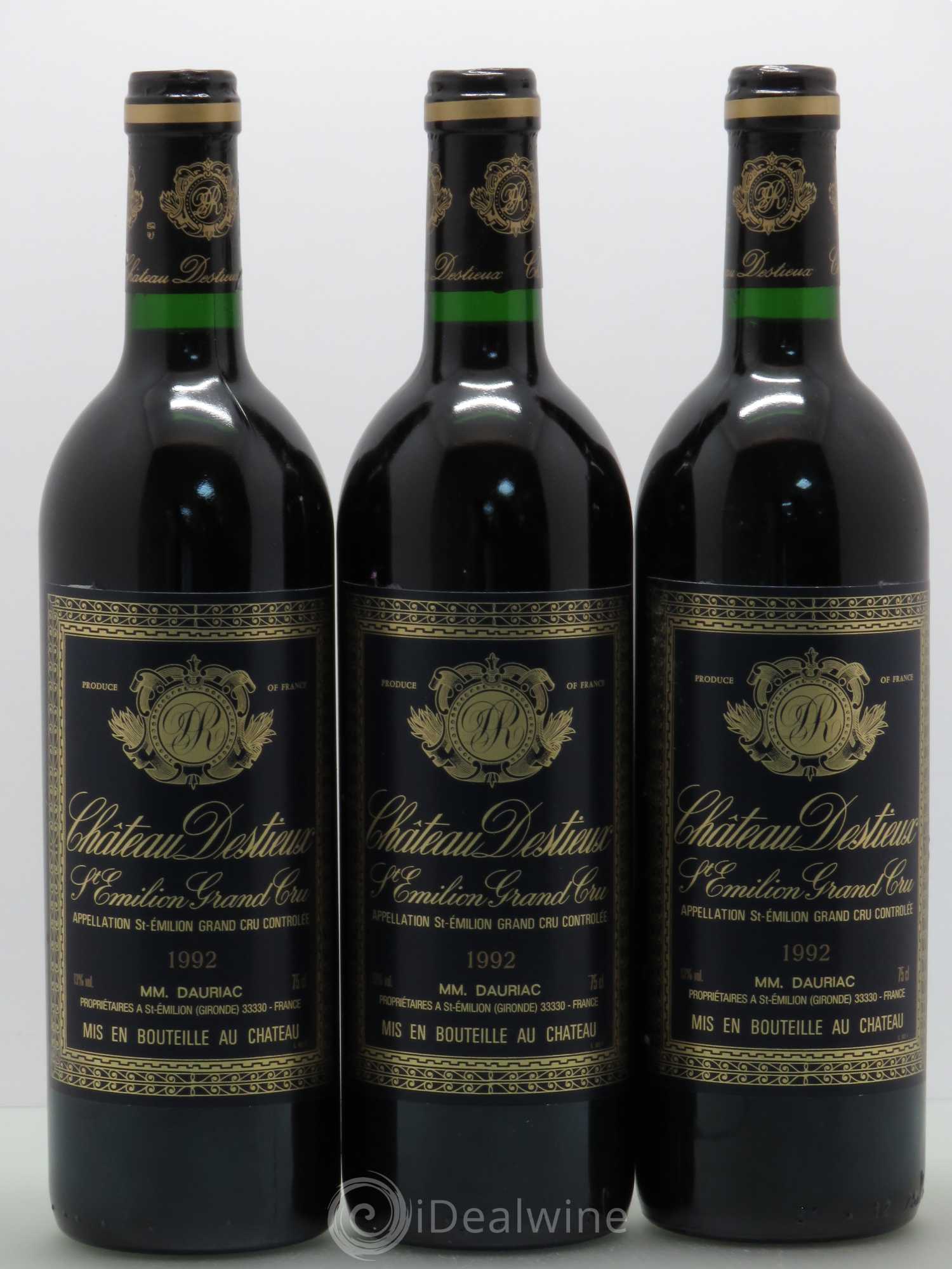 Château Destieux Grand Cru Classé 1992 - Lot de 3 bouteilles - 0