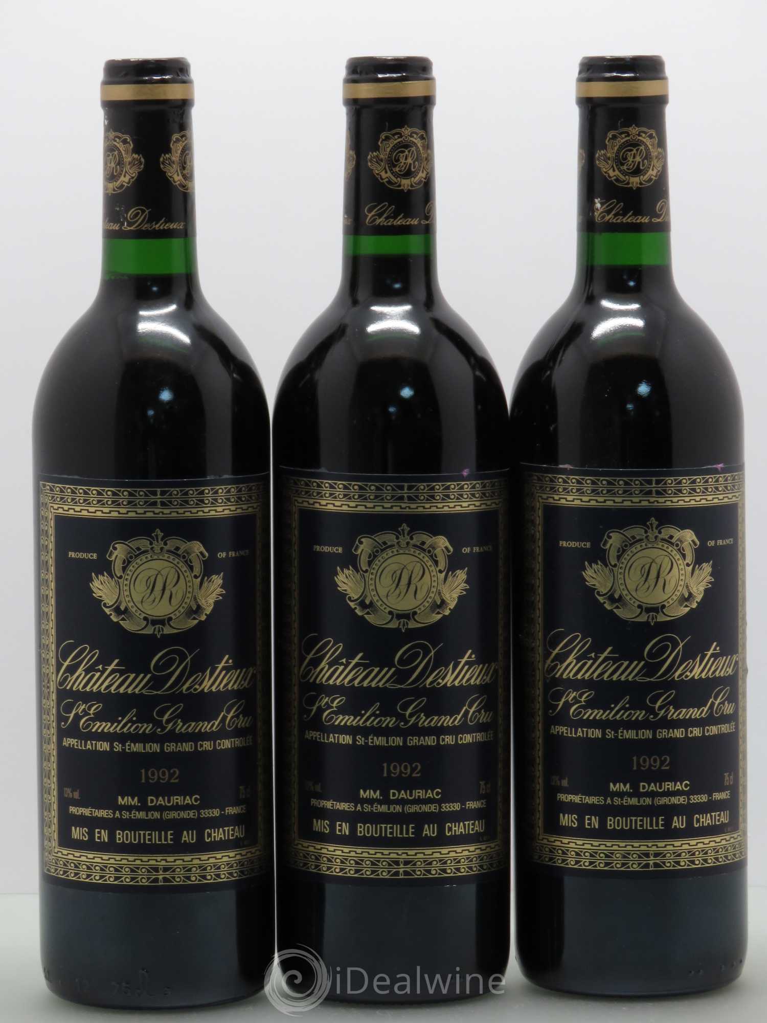 Château Destieux Grand Cru Classé 1992 - Lot de 3 bouteilles - 0