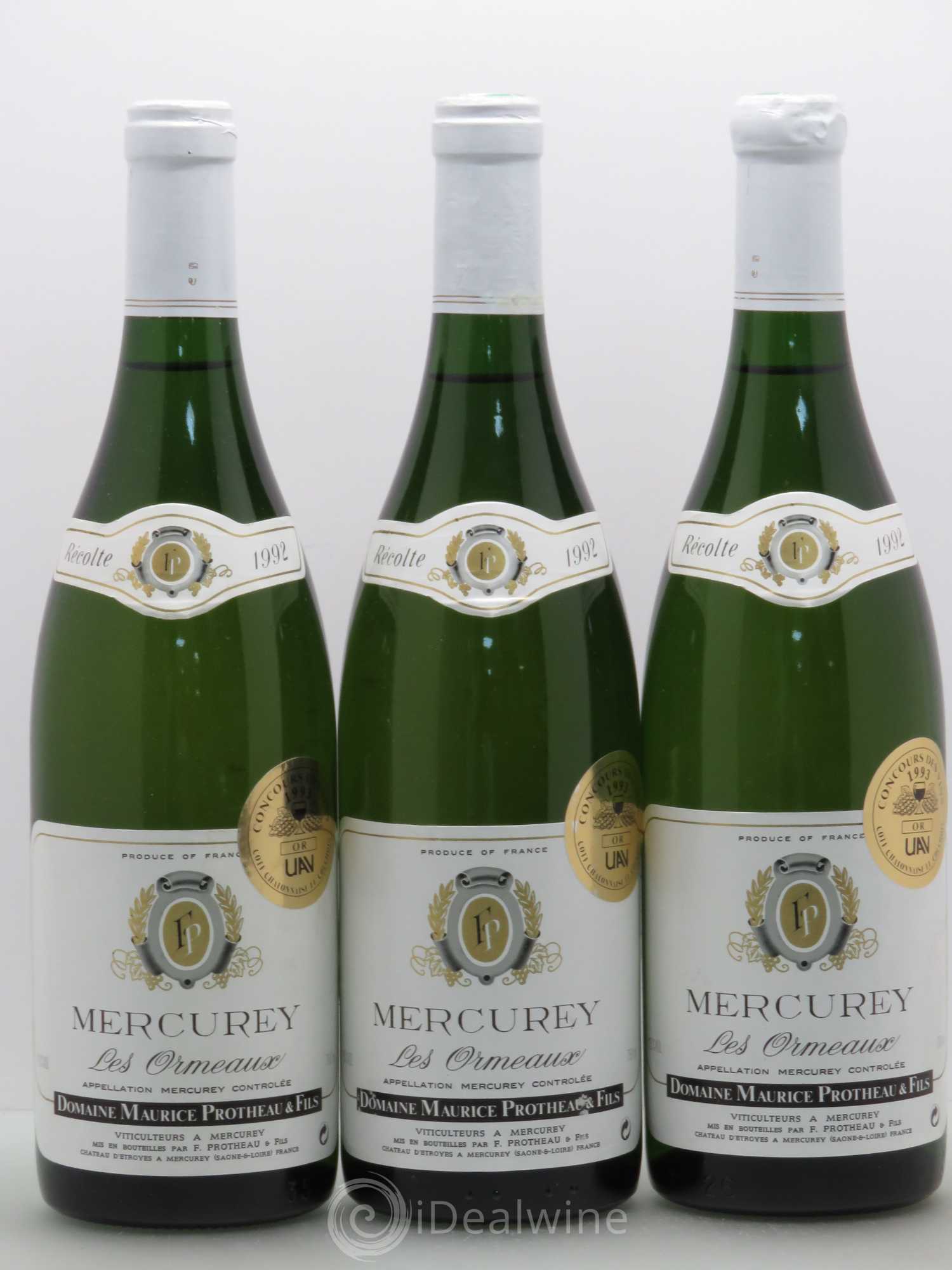 Mercurey Les Ormeaux Maurice Protheau (sans prix de réserve) 1992 - Posten von 3 Flaschen - 0