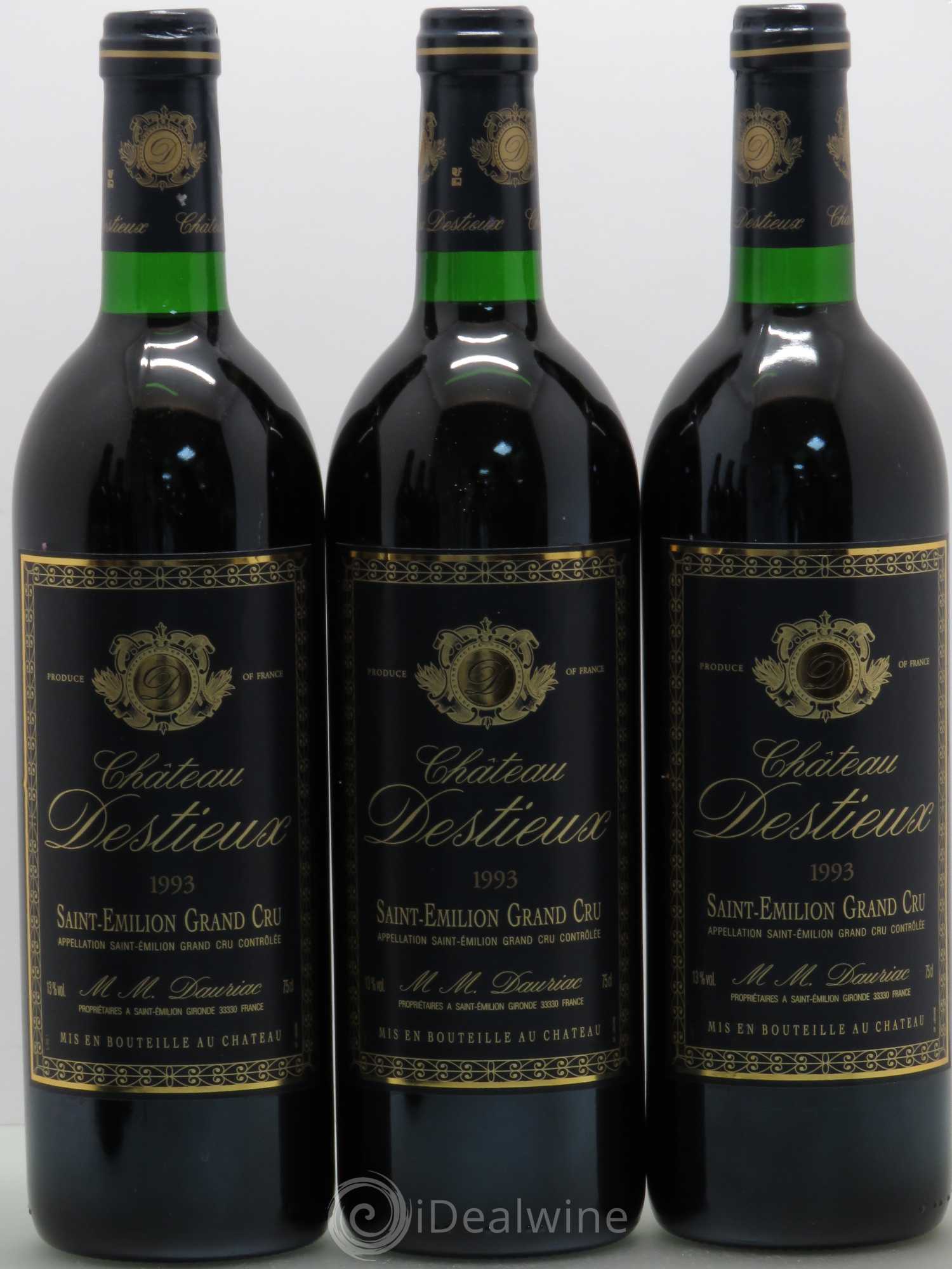 Château Destieux Grand Cru Classé 1993 - Lot de 3 bouteilles - 0