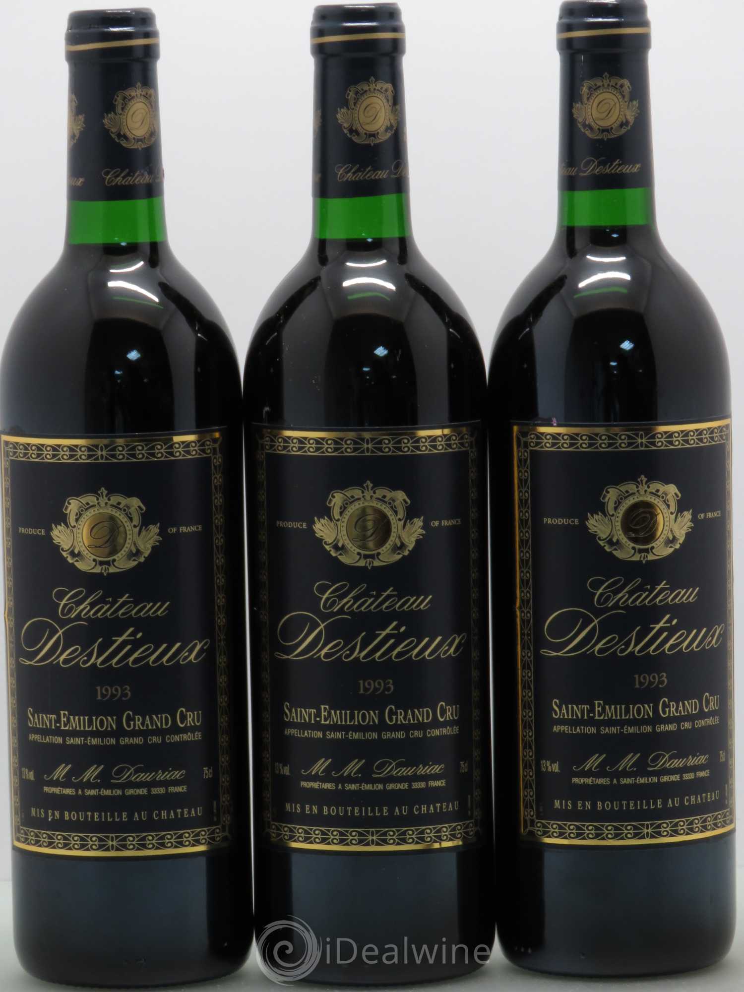 Château Destieux Grand Cru Classé 1993 - Lot de 3 bouteilles - 0