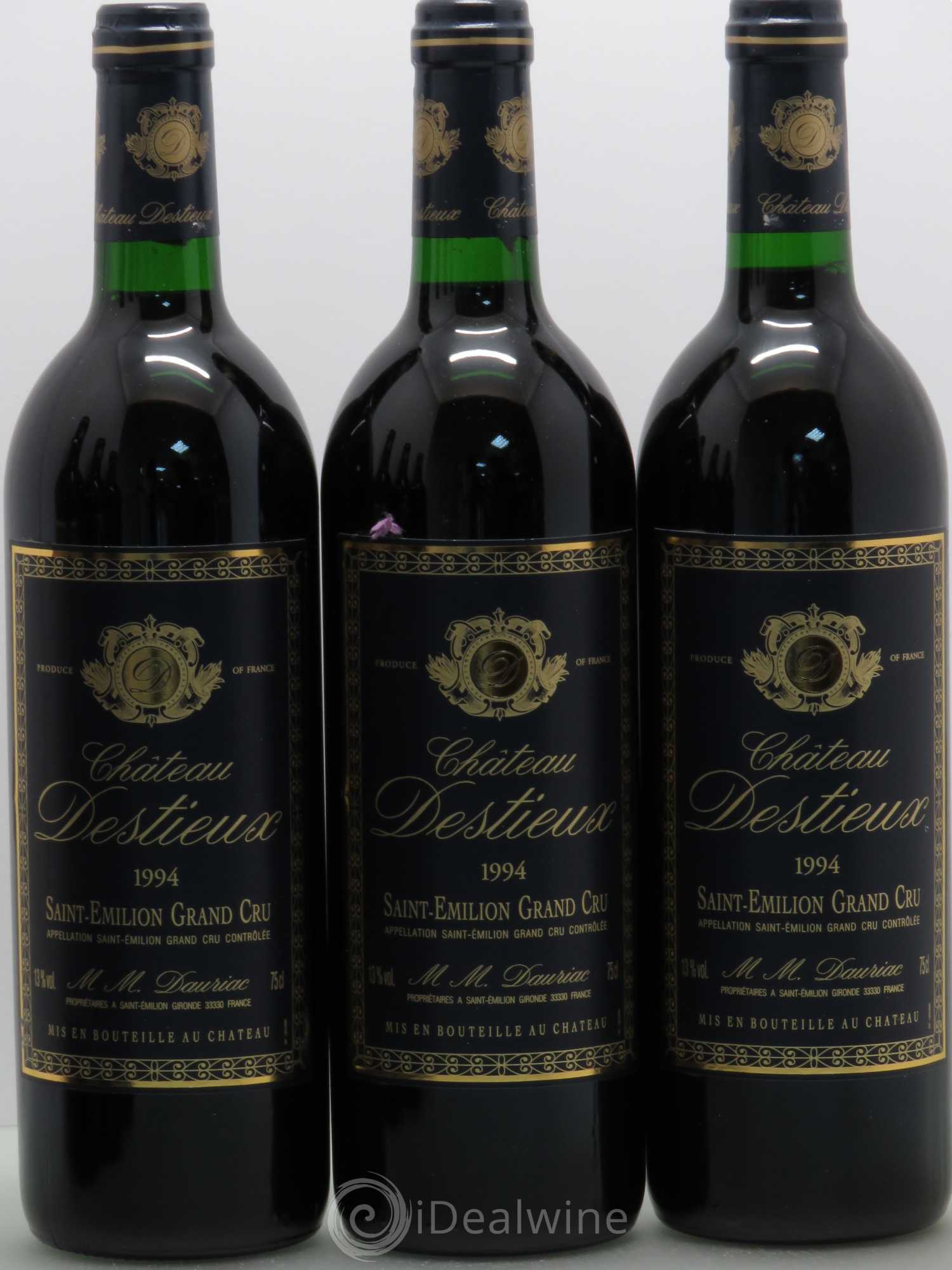 Château Destieux Grand Cru Classé 1994 - Lot de 3 bouteilles - 0