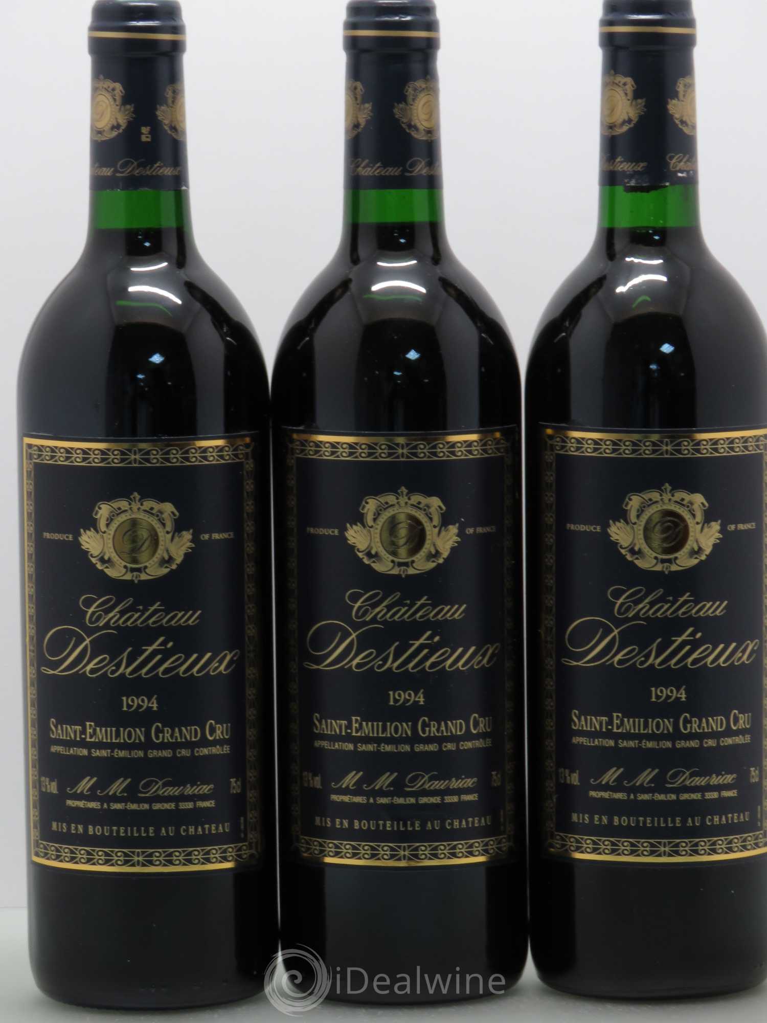 Château Destieux Grand Cru Classé 1994 - Lot de 3 bouteilles - 0
