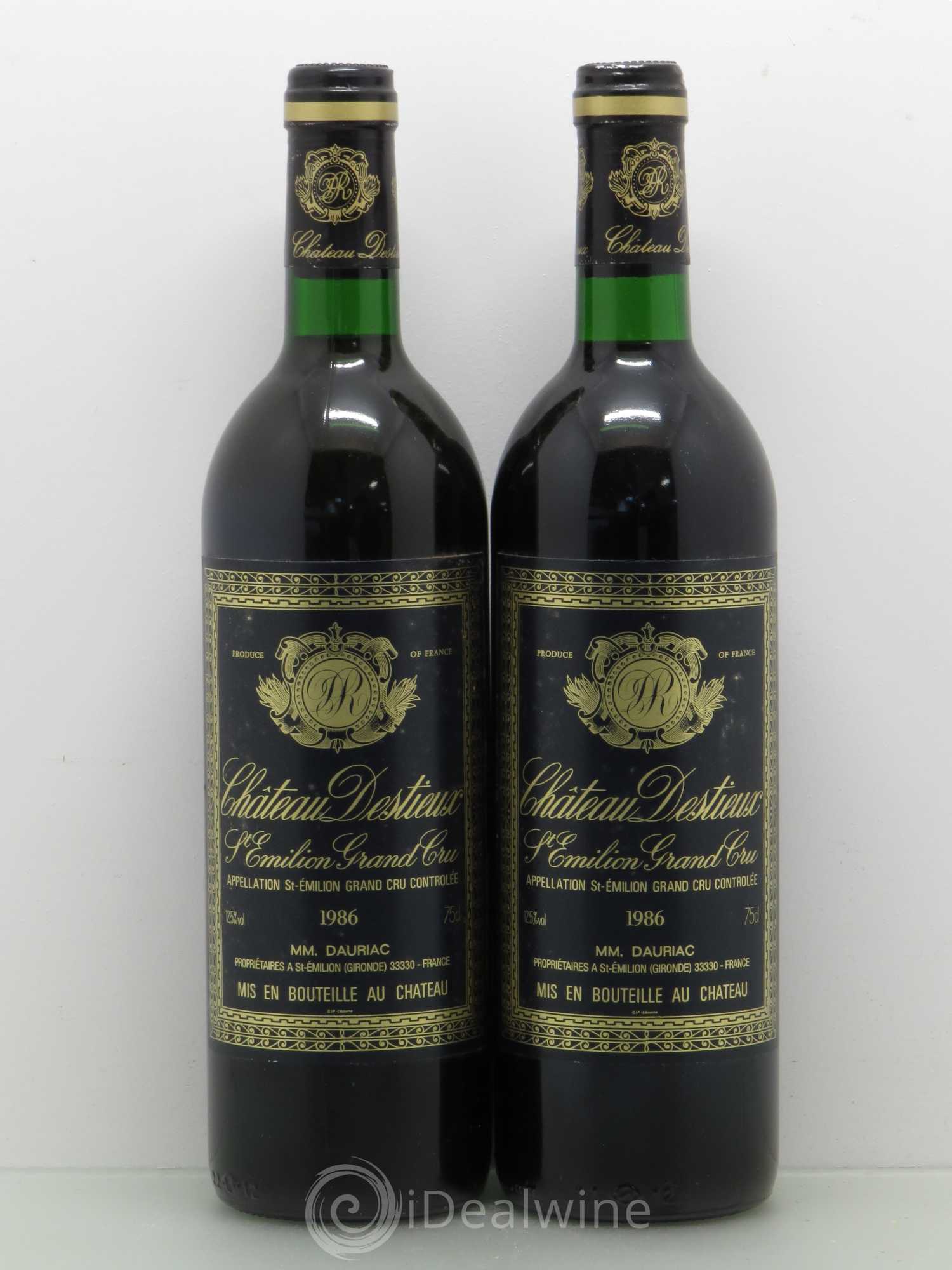 Château Destieux Grand Cru Classé 1986 - Lot de 2 bouteilles - 0