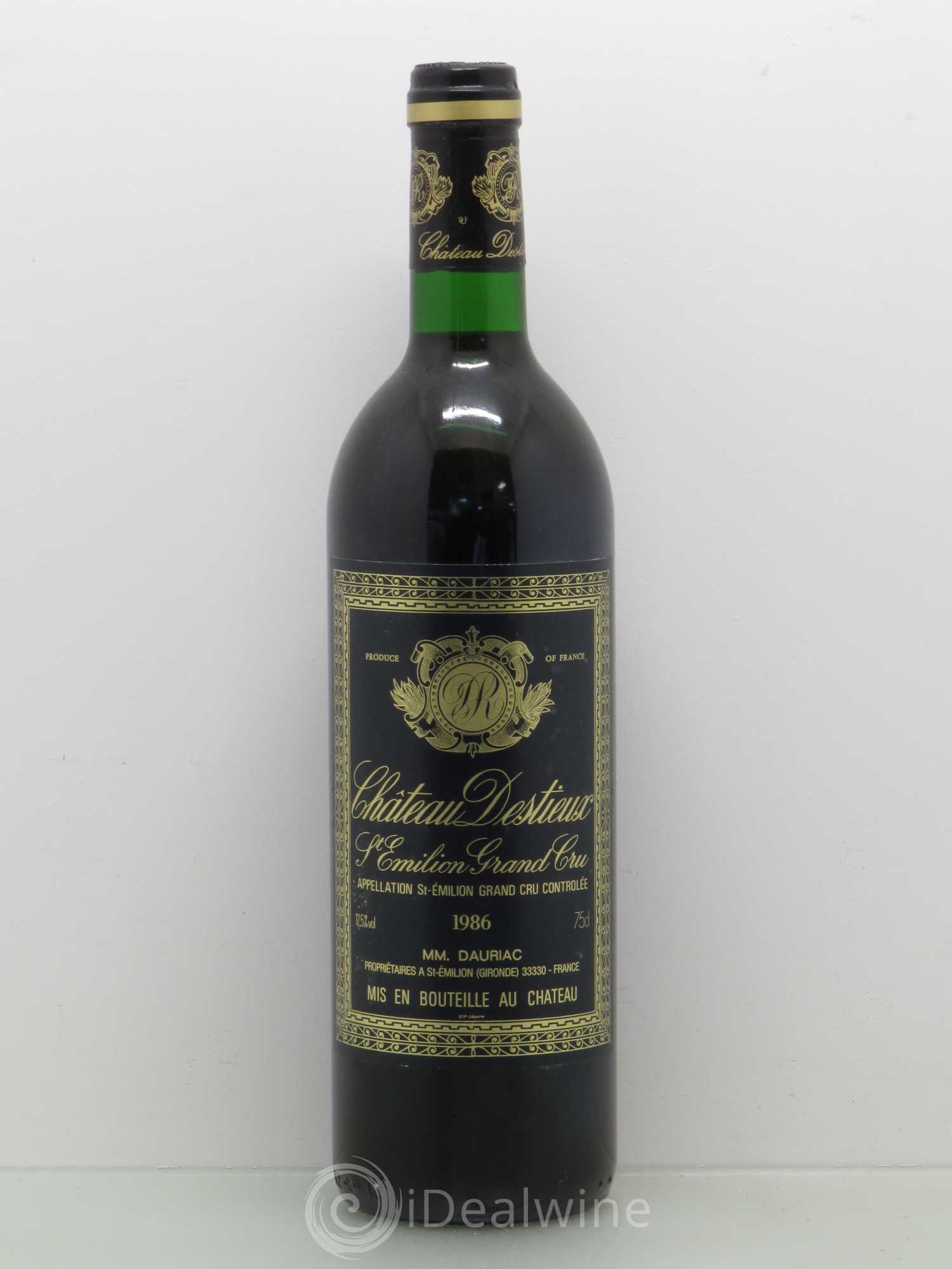 Château Destieux Grand Cru Classé 1986 - Lot de 1 bouteille - 0