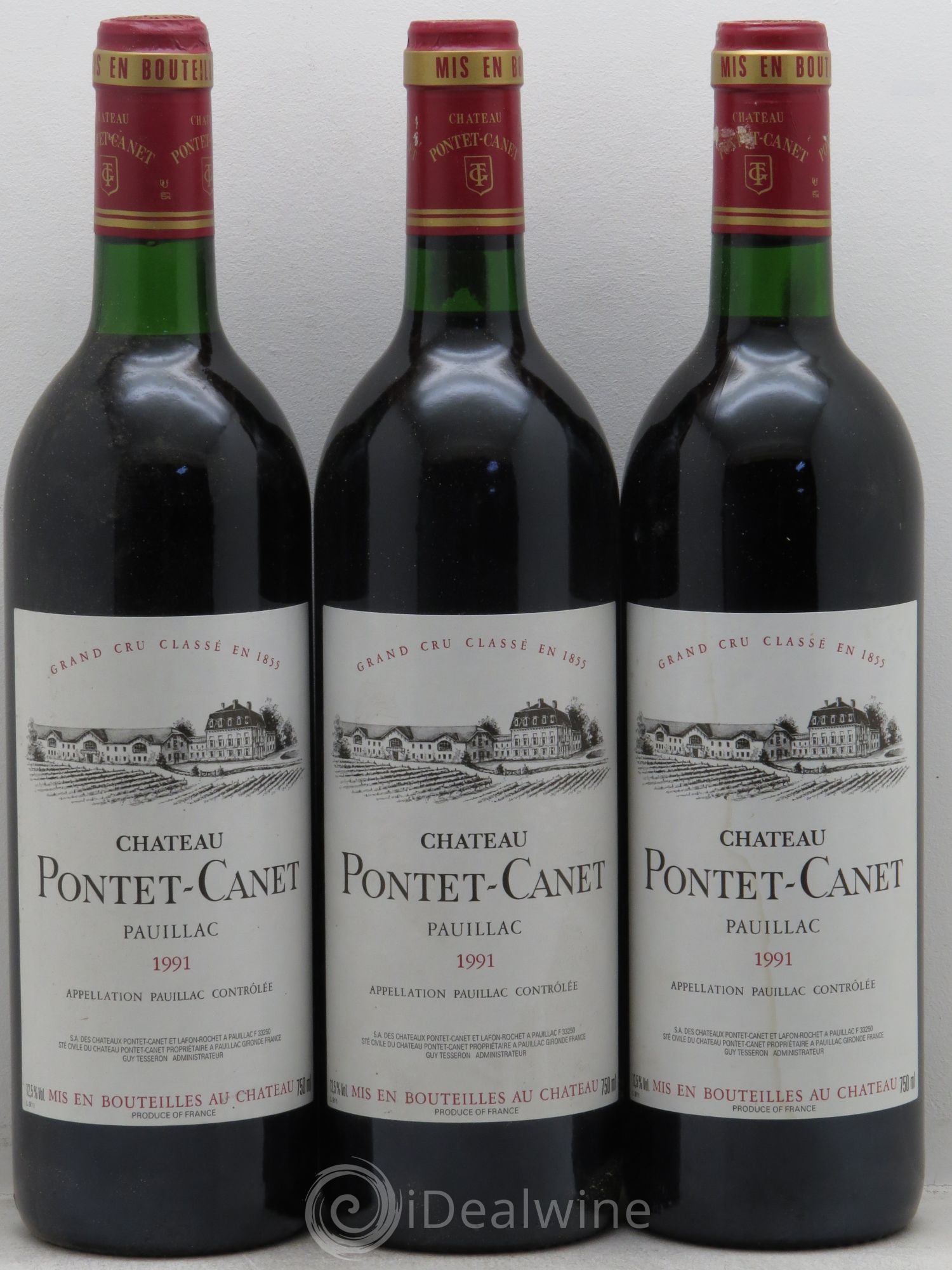 Château Pontet Canet 5ème Grand Cru Classé 1991 - Lot de 3 bouteilles - 0
