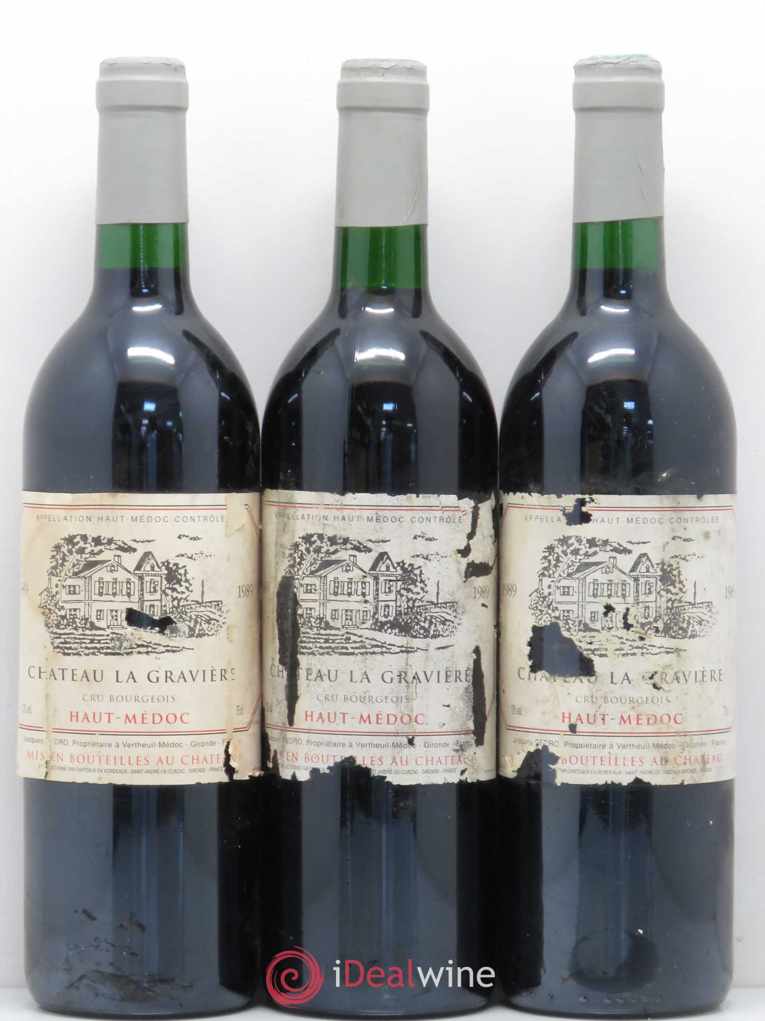 Bordeaux Haut-Médoc Château La Graviere (sans prix de réserve) 1989 - Lot de 6 bouteilles - 1