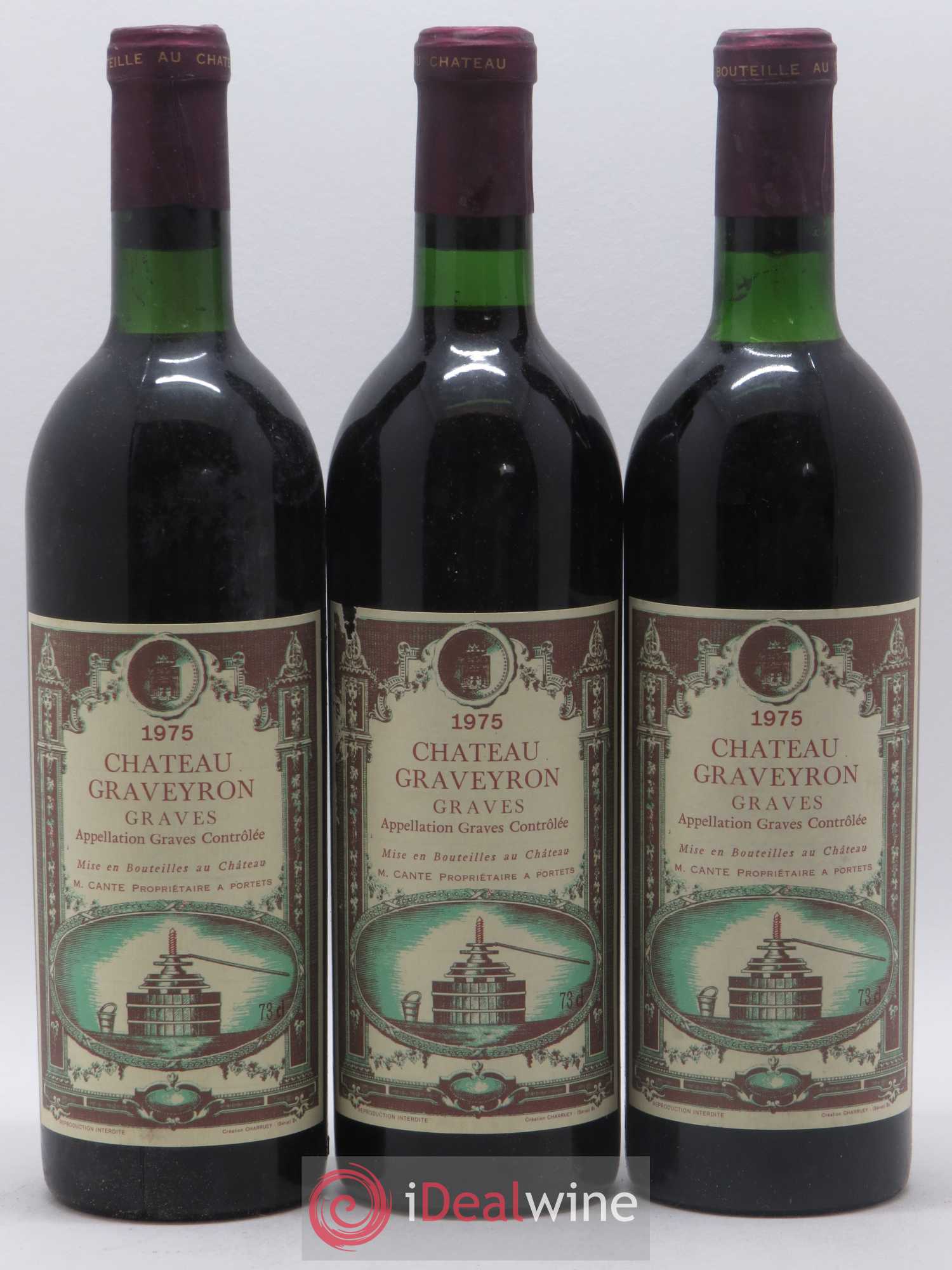 Graves Château Graveyron 1975 - Posten von 3 Flaschen - 0