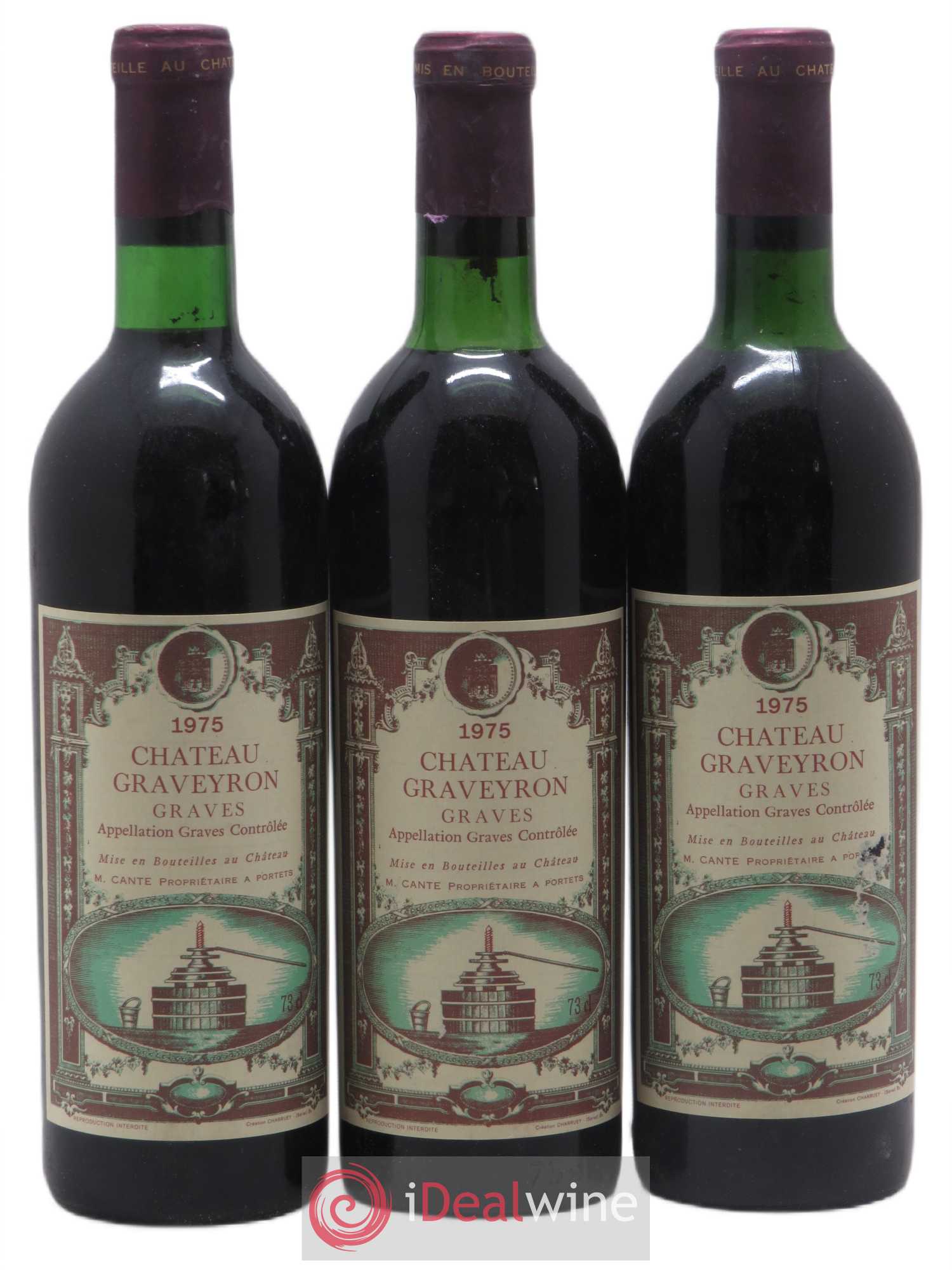 Graves Château Graveyron (sans prix de réserve) 1975 - Posten von 3 Flaschen - 0