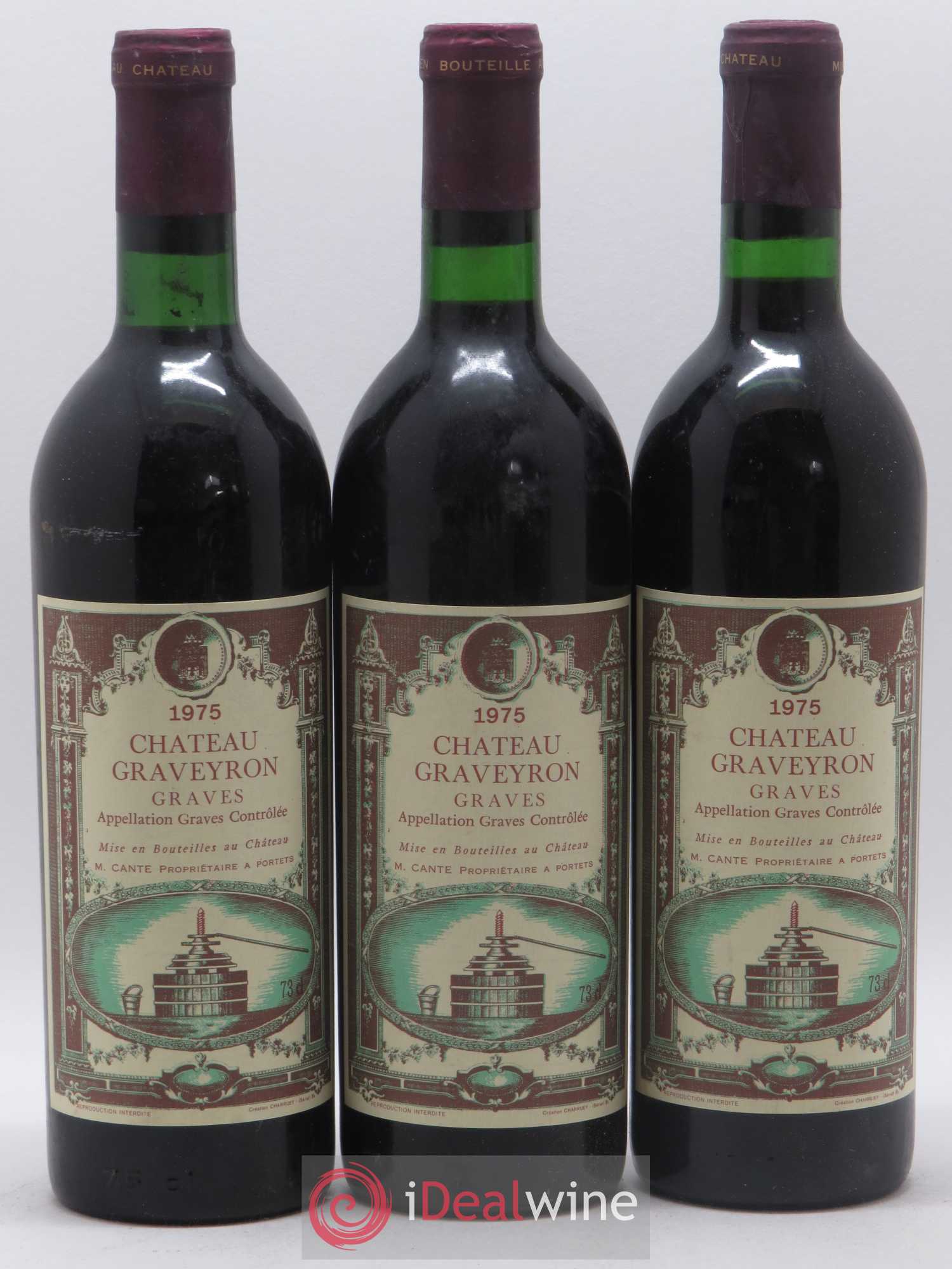 Graves Château Graveyron 1975 - Lot de 3 bouteilles - 0