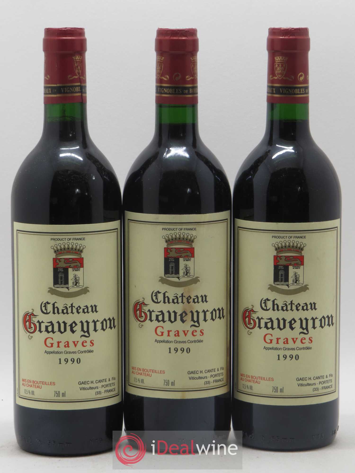 Graves Château Graveyron 1990 - Posten von 3 Flaschen - 0