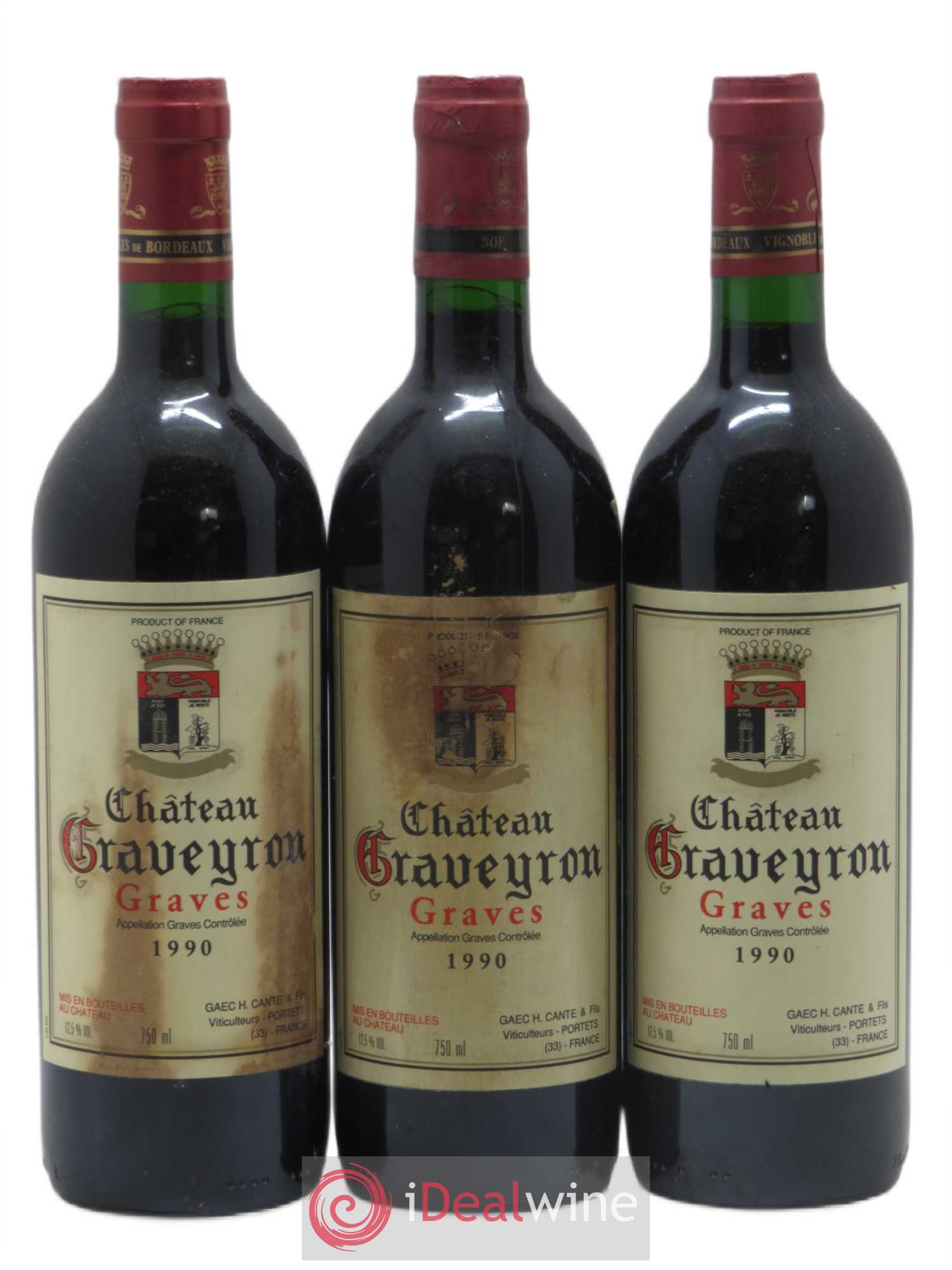 Graves Château Graveyron (sans prix de réserve) 1990 - Posten von 3 Flaschen - 0