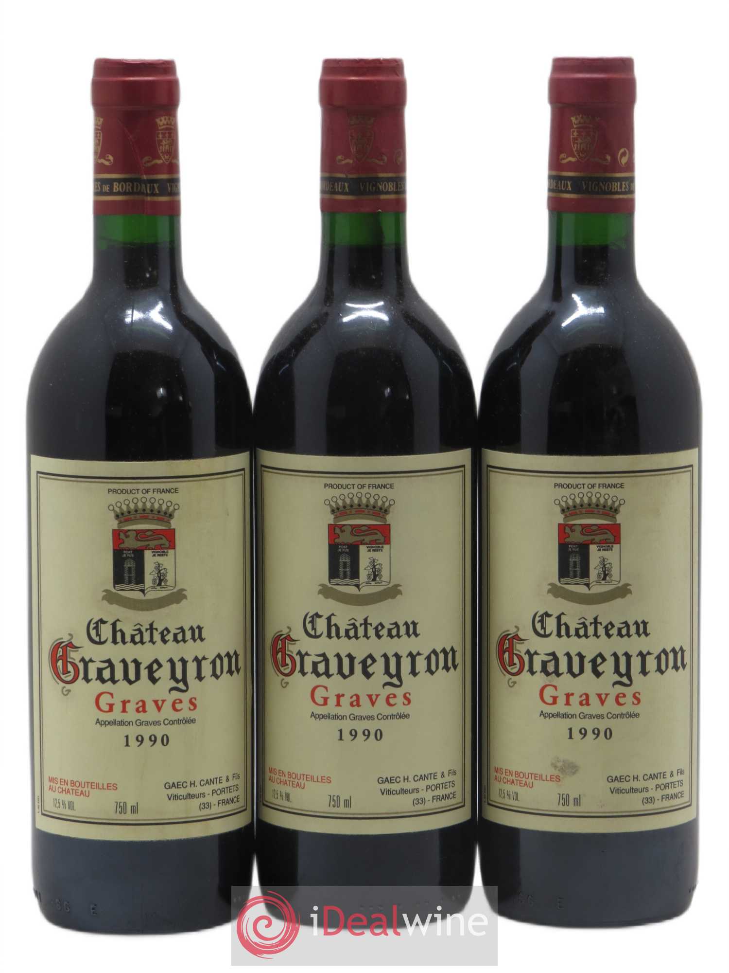 Graves Château Graveyron (sans prix de réserve) 1990 - Lot de 3 bouteilles - 0