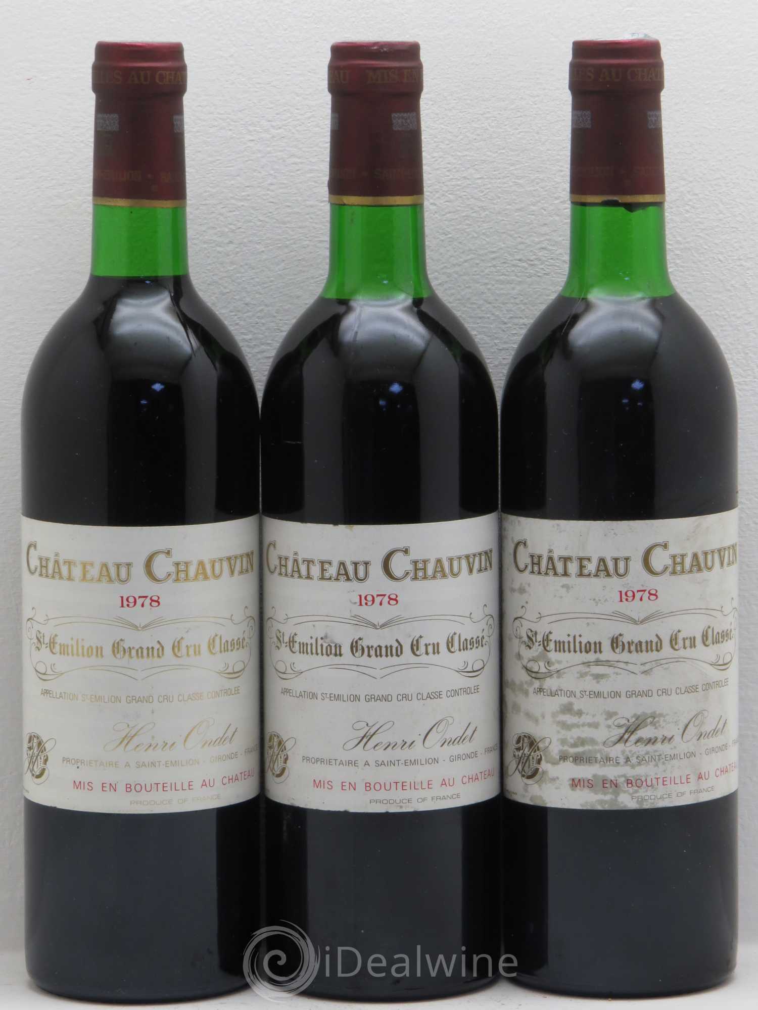 Château Chauvin Grand Cru Classé 1978 - Lot de 3 bouteilles - 0