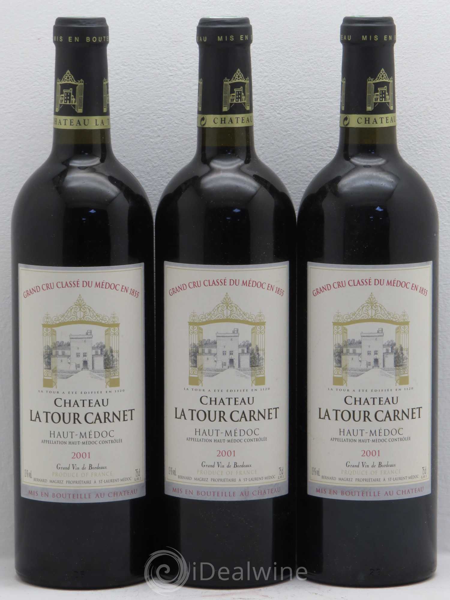 Château la Tour Carnet 4ème Grand Cru Classé 2001 - Lot de 3 bouteilles - 0