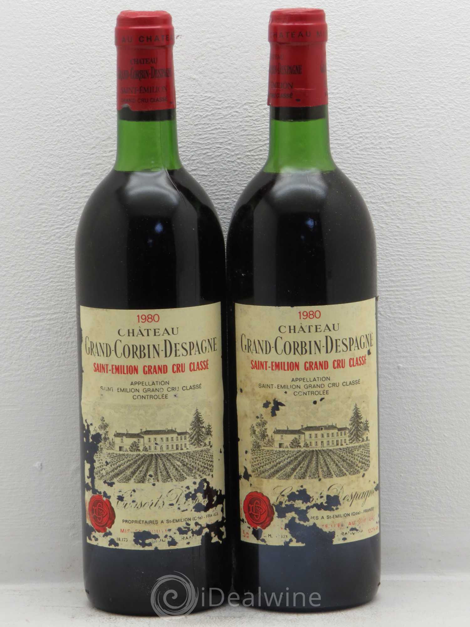 Château Grand Corbin Despagne Grand Cru Classé 1980 - Lot de 2 bouteilles - 0