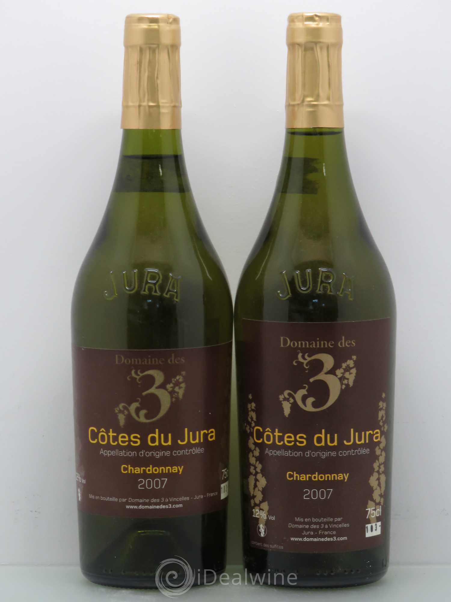 Côtes du Jura Chardonnay - Domaine des 3 (sans prix de réserve) 2007 - Posten von 2 Flaschen - 0