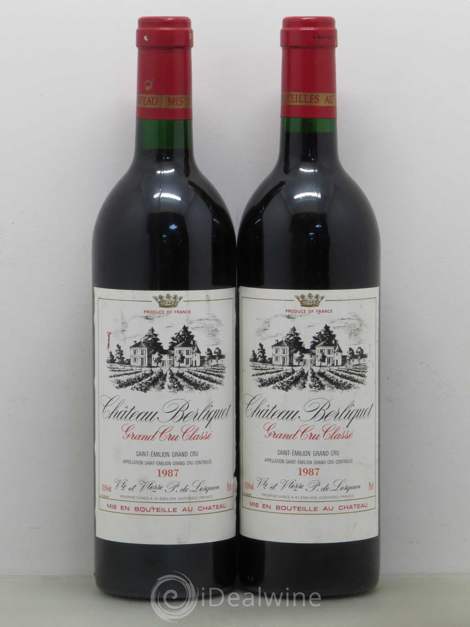 Château Berliquet Grand Cru Classé 1987 - Lot de 2 bouteilles - 0