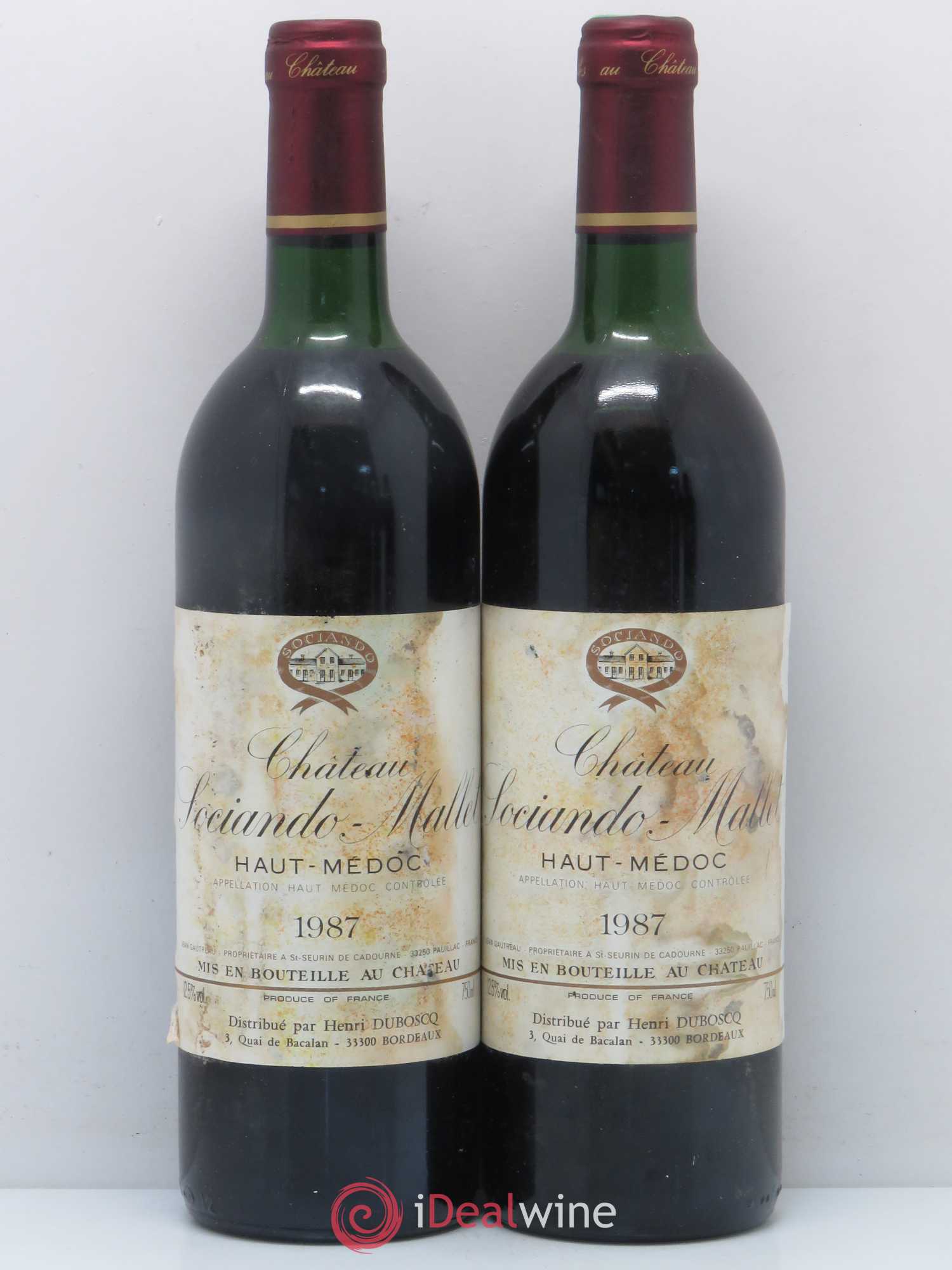Château Sociando Mallet 1987 - Lot de 2 bouteilles - 0