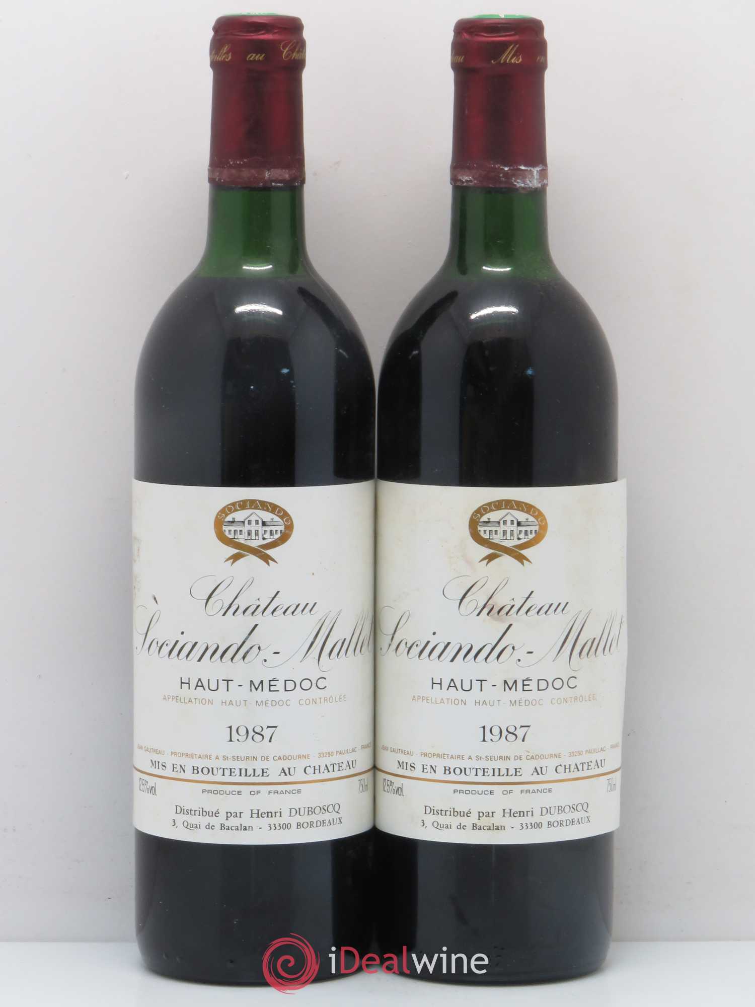 Château Sociando Mallet 1987 - Lot de 2 bouteilles - 0