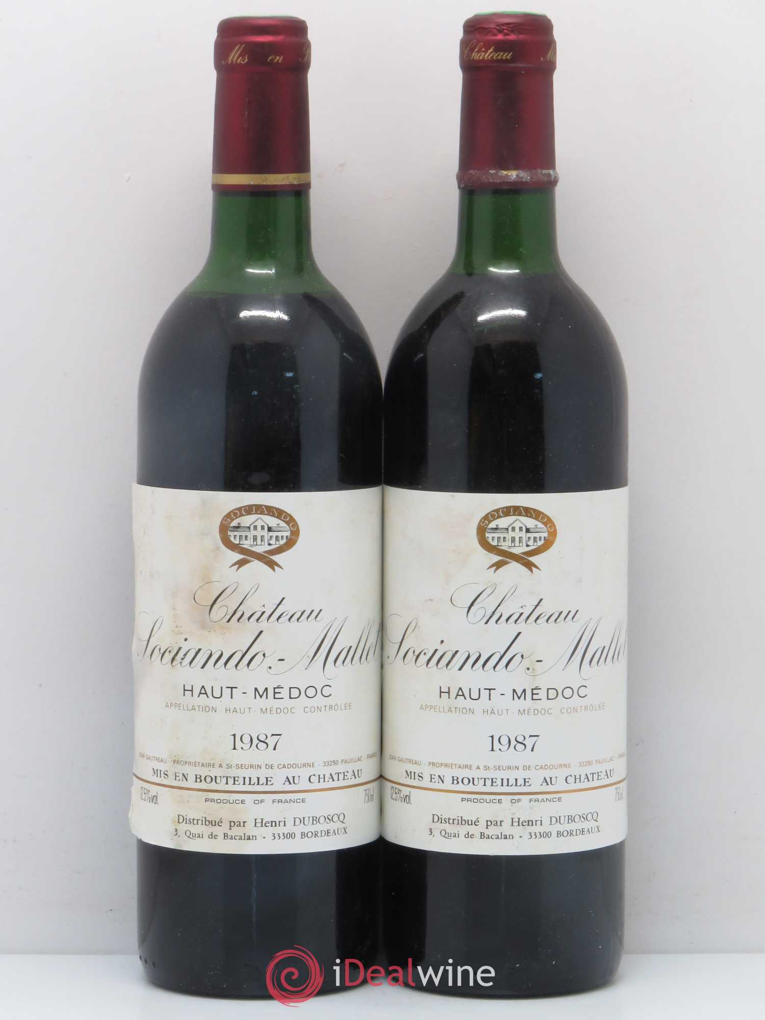 Château Sociando Mallet 1987 - Lot de 2 bouteilles - 0